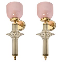 Pair of pink and beige Murano glass sconces