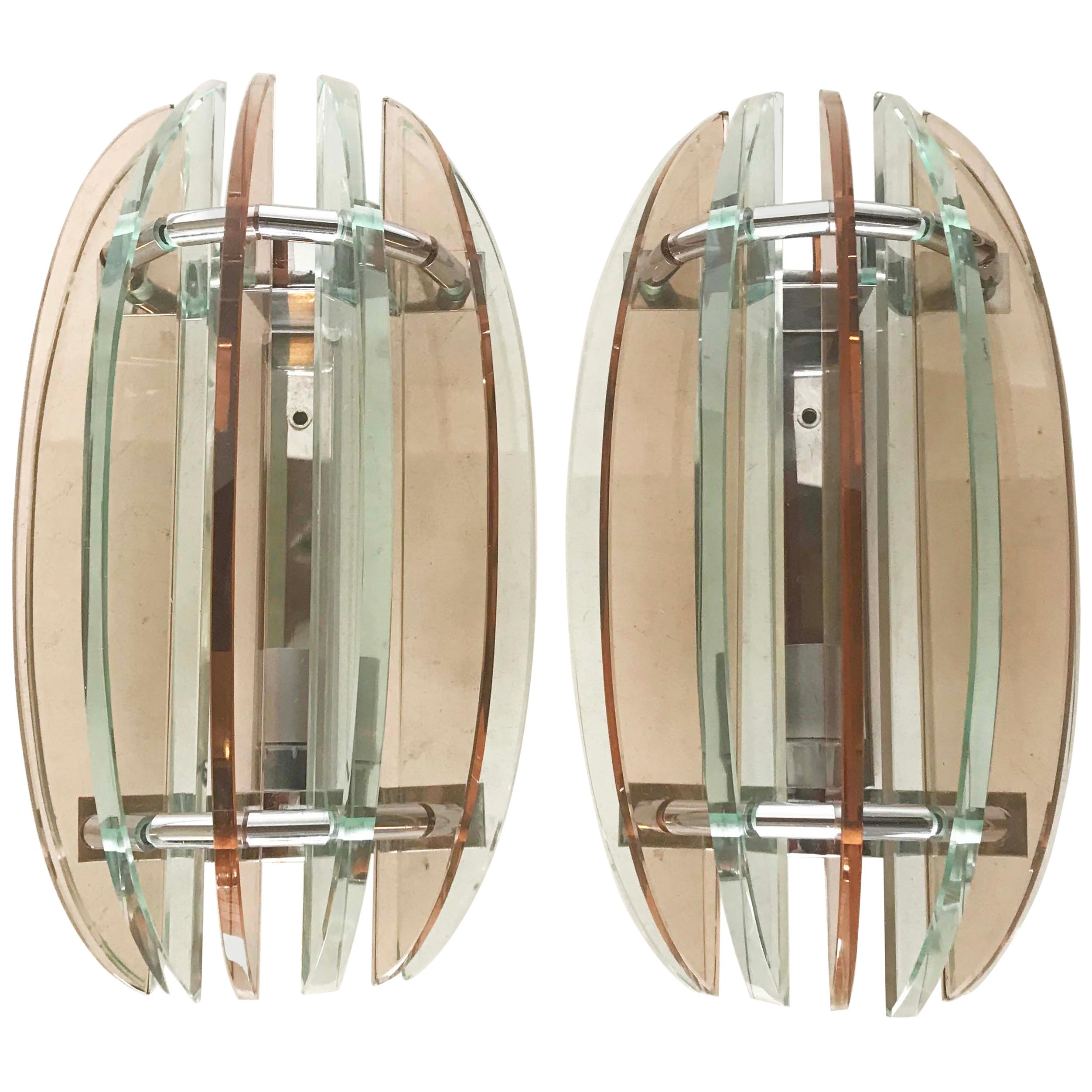 Pair of  Pink And Clear Glass Sconces by Veca Italy