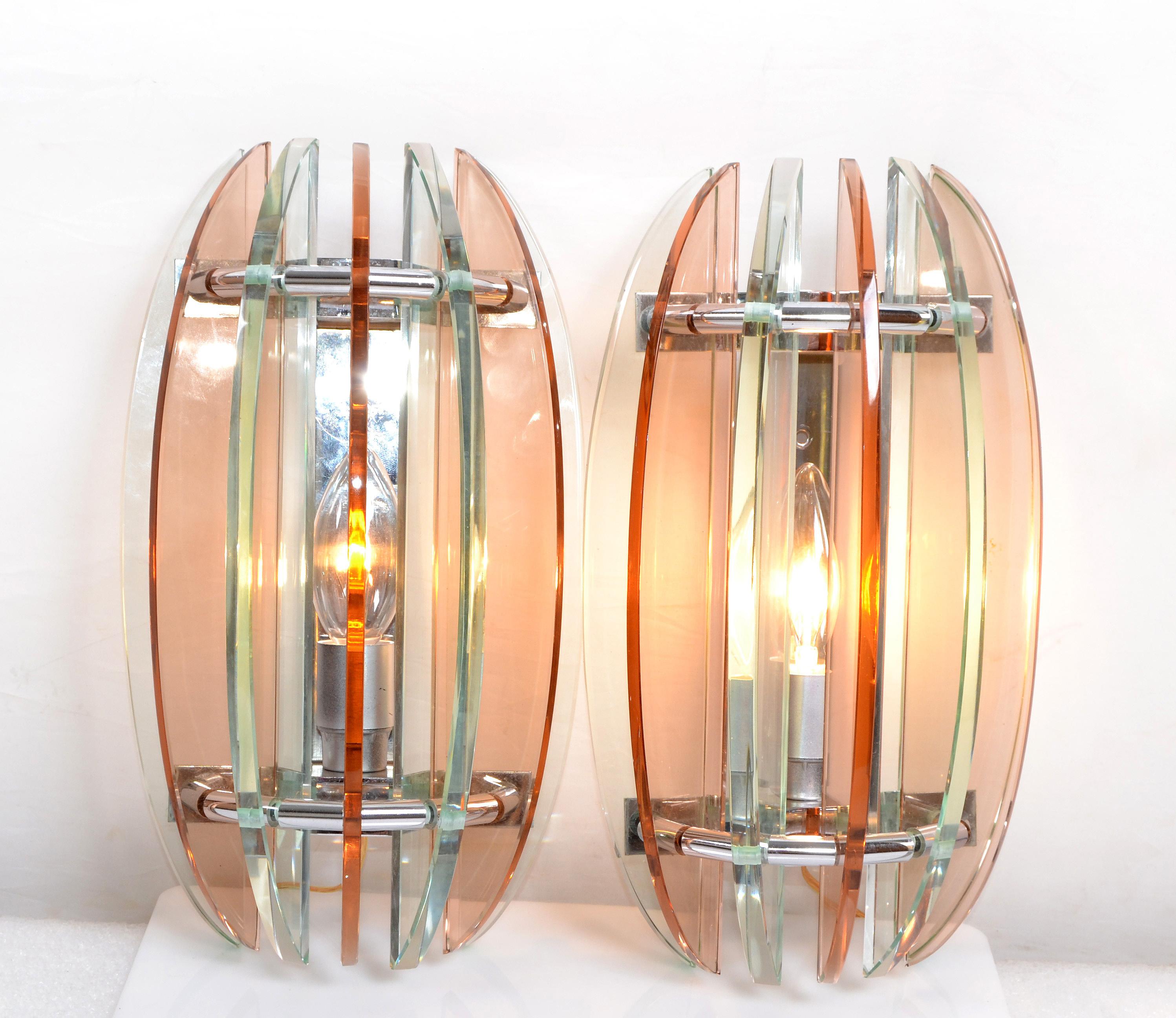 Pair of  Pink And Clear Glass Sconces by Veca Italy 5
