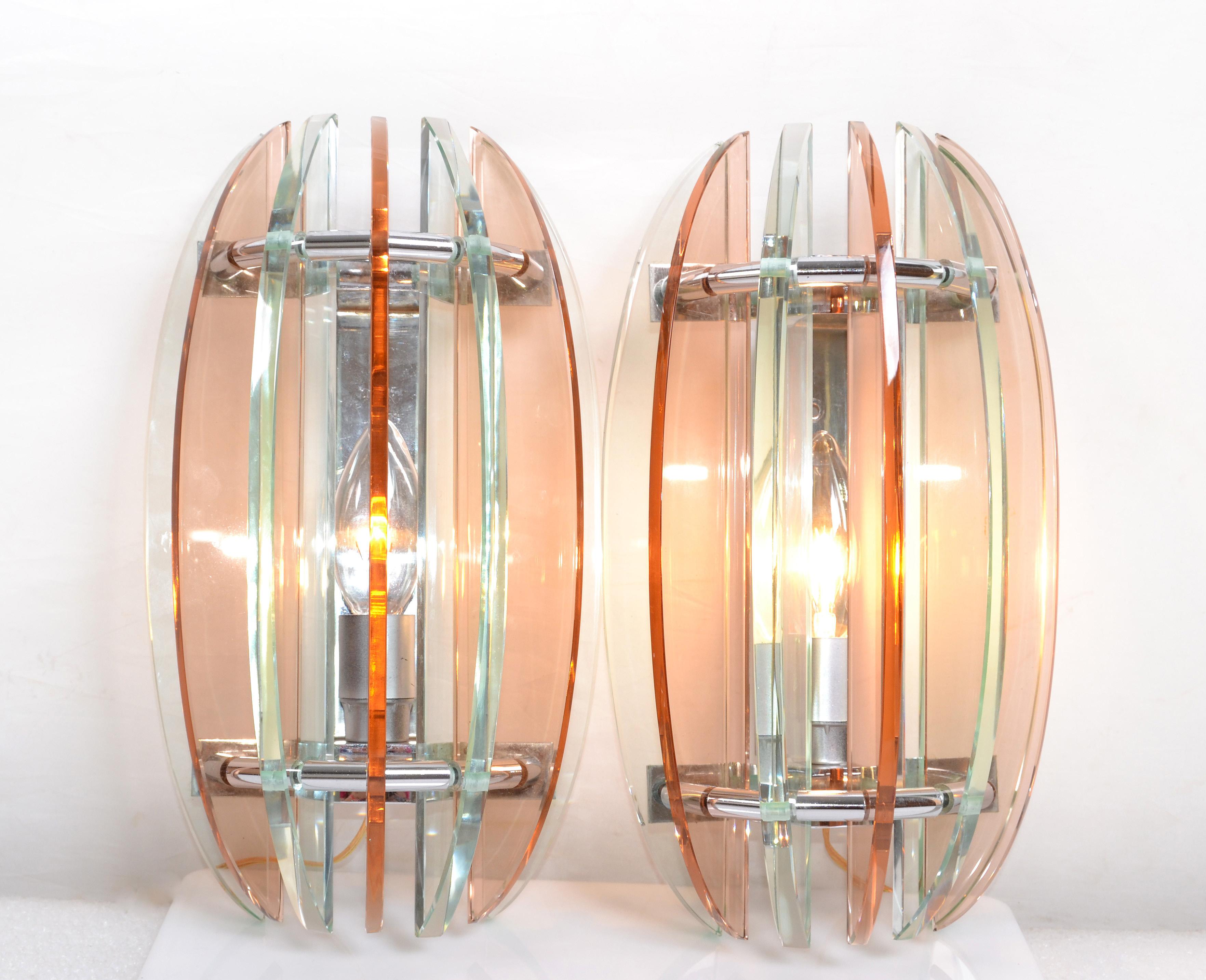 Pair of  Pink And Clear Glass Sconces by Veca Italy 2
