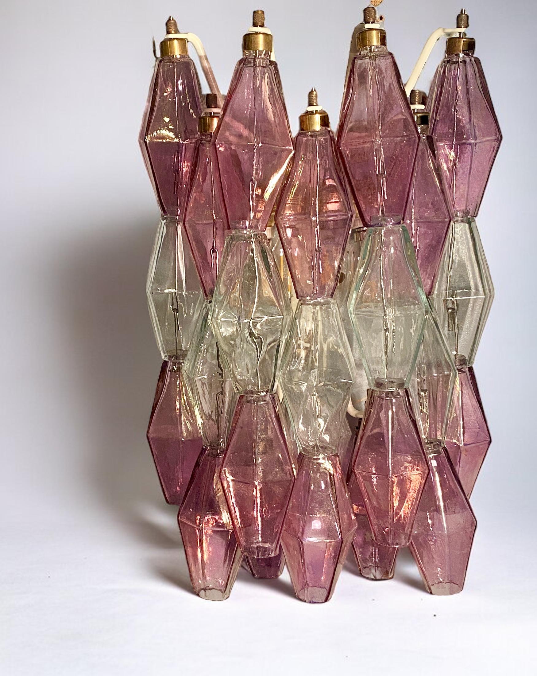 Pair of Pink and Clear Poliedri Sconces Carlo Scarpa Venini Variation, 1980' For Sale 3