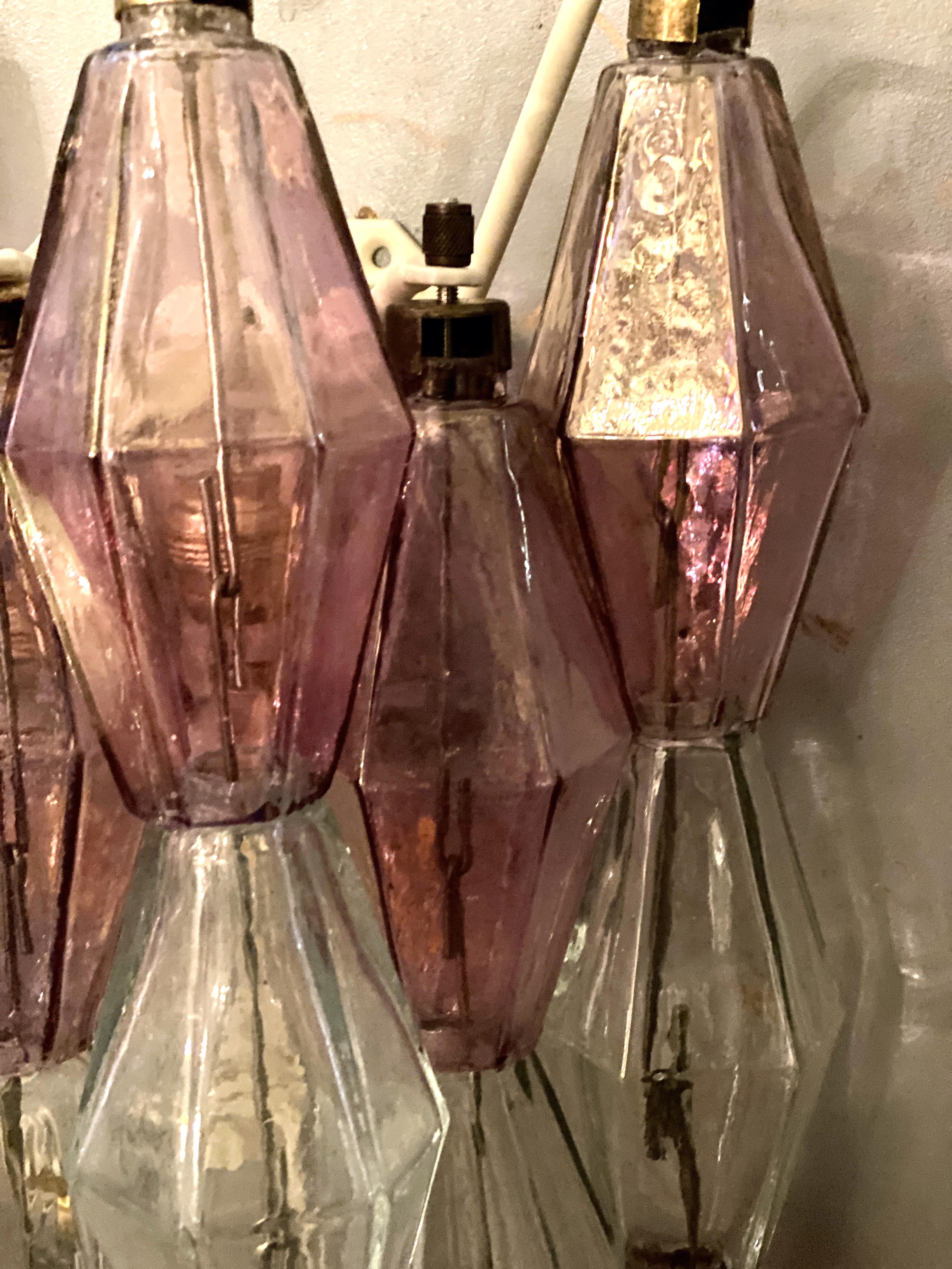 Pair of Pink and Clear Poliedri Sconces Carlo Scarpa Venini Variation, 1980' For Sale 5