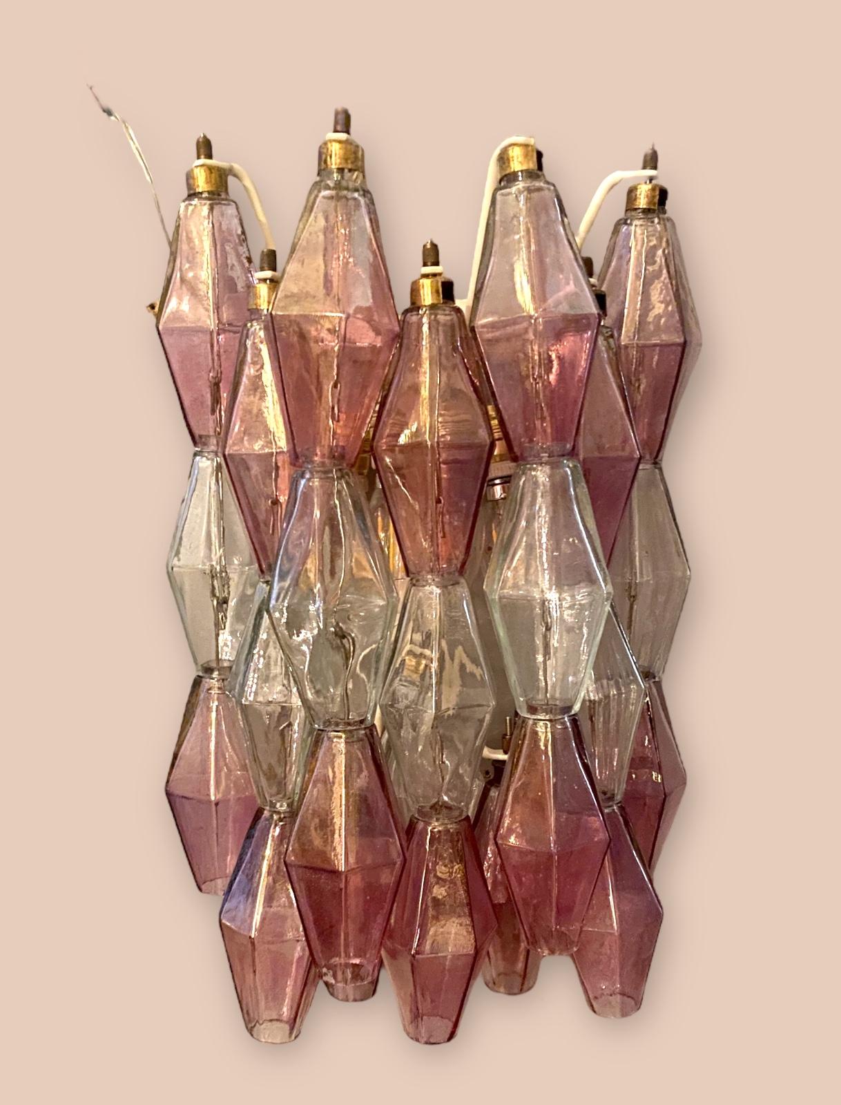 Italian Pair of Pink and Clear Poliedri Sconces Carlo Scarpa Venini Variation, 1980' For Sale