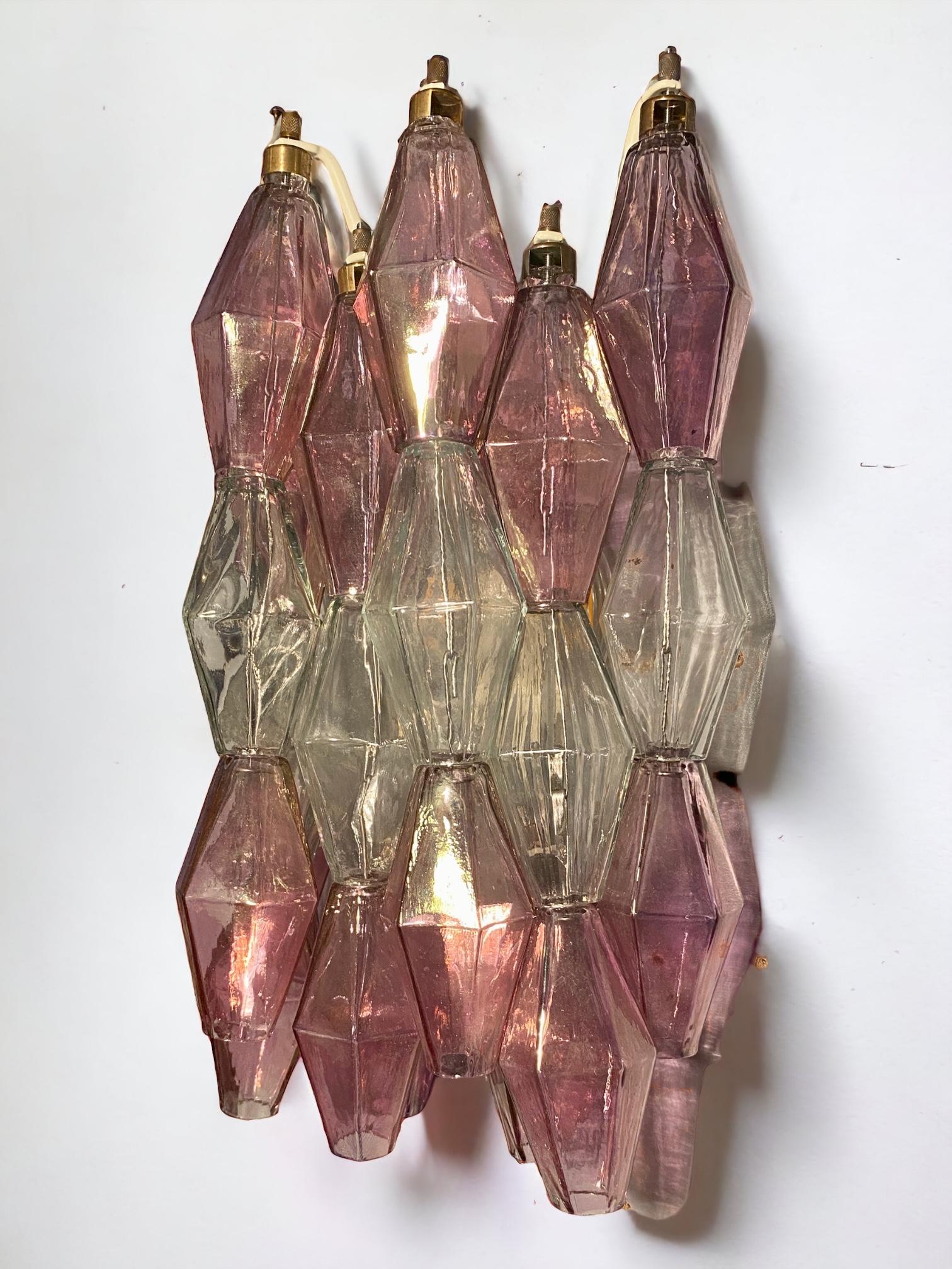 italien Paire d'appliques Poliedri roses et transparentes Carlo Scarpa Venini Variation, 1980 en vente