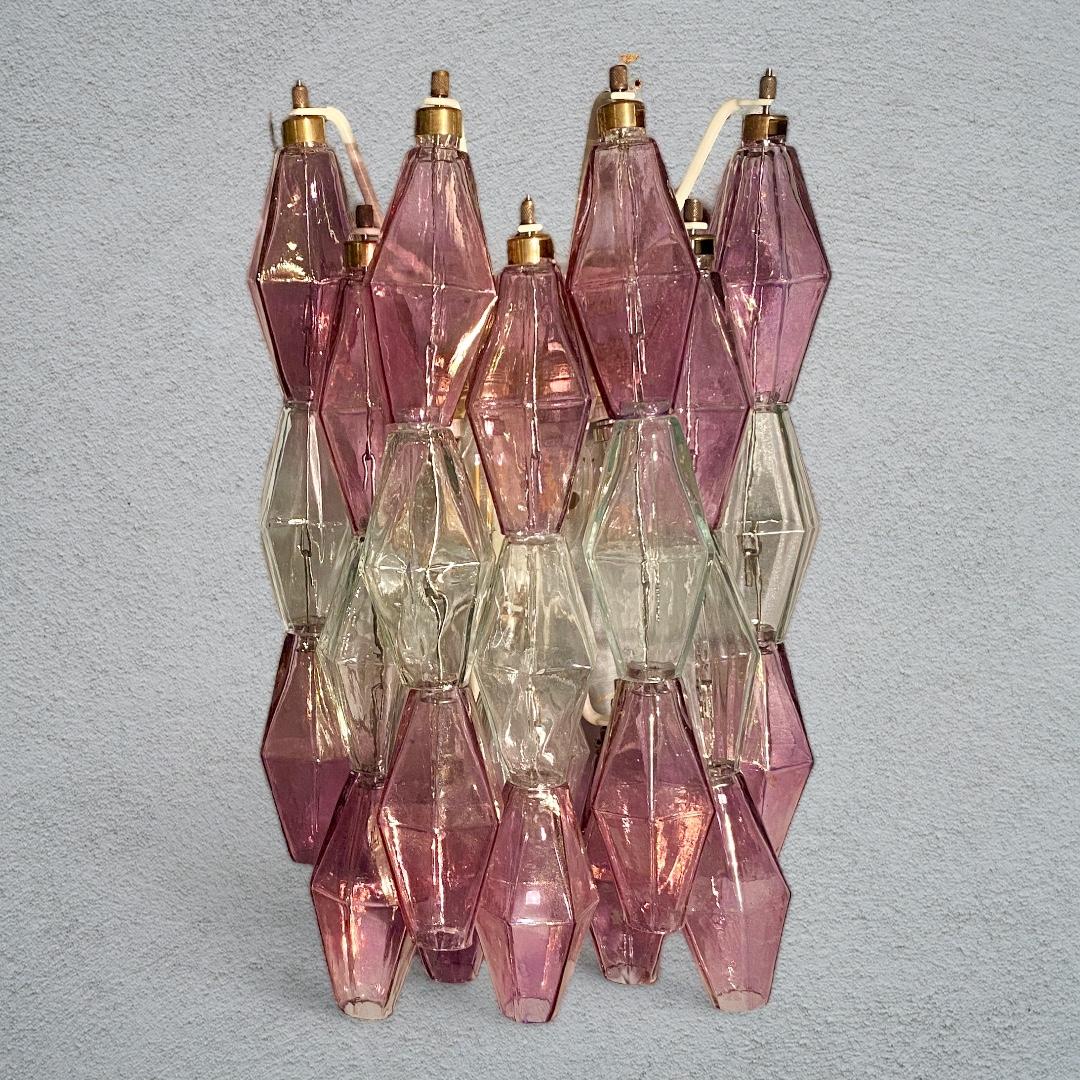 Paar rosa und klare Poliedri-Wandleuchter Carlo Scarpa Venini Variation, 1980' (Geblasenes Glas) im Angebot