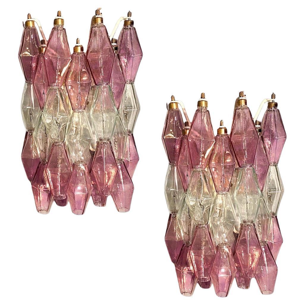 Pair of Pink and Clear Poliedri Sconces Carlo Scarpa Venini Variation, 1980' For Sale