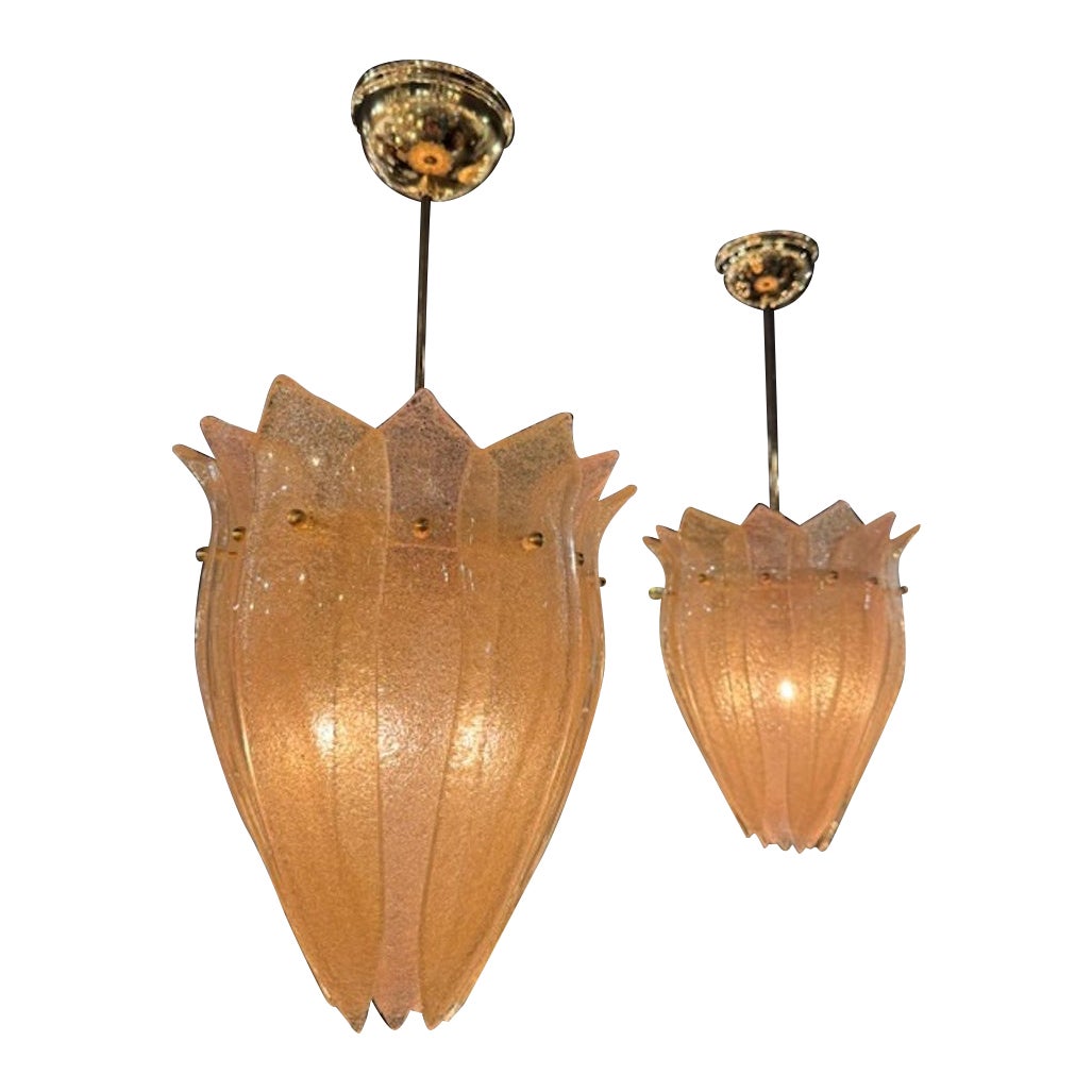 Coppia di pendenti in vetro di Murano "Granola" rosa e oro