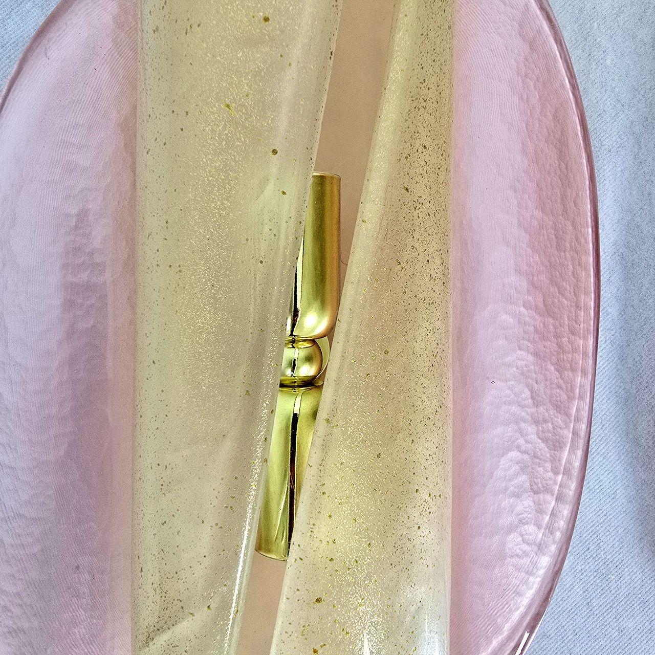 Coppia di appliques in vetro di Murano rosa e oro in vendita 2