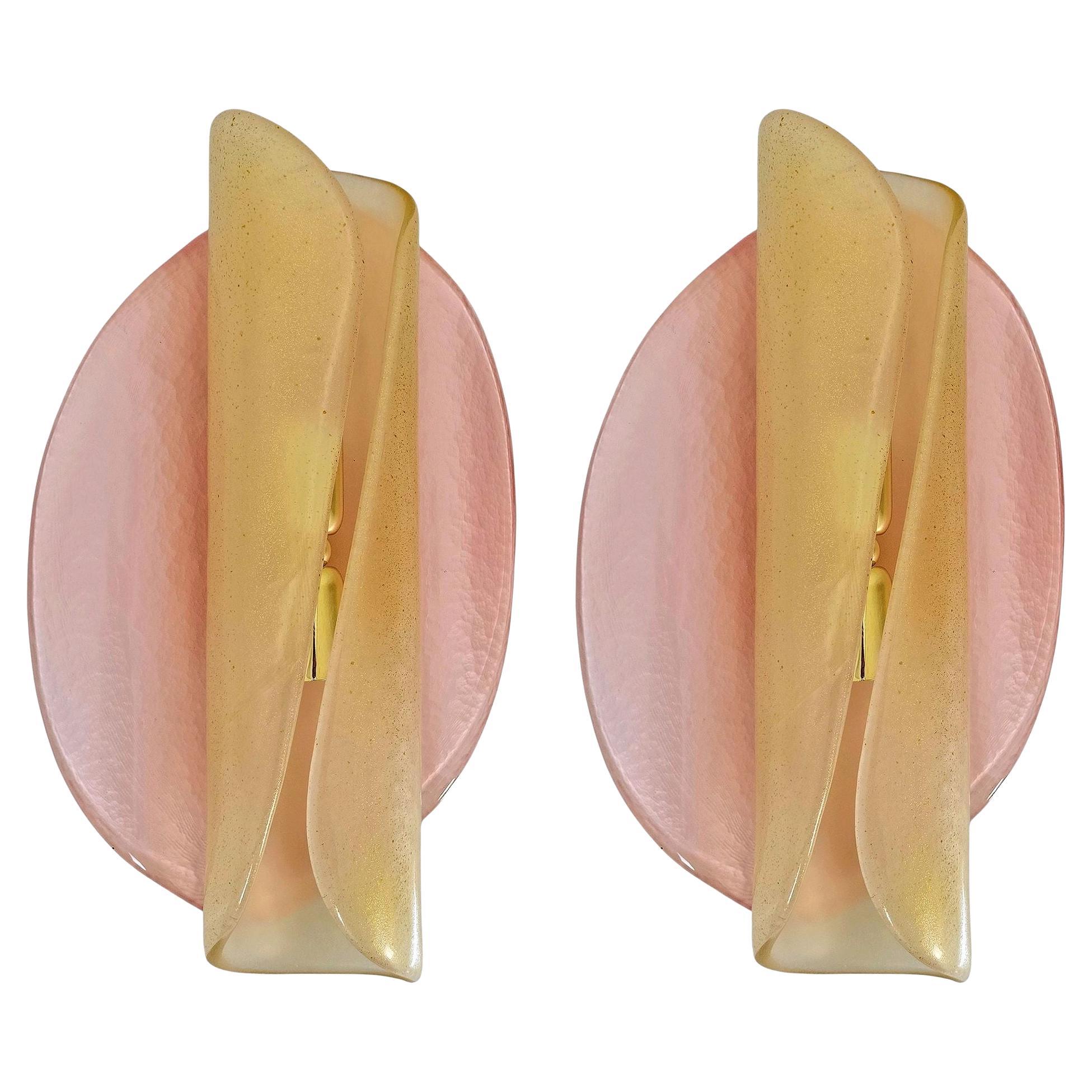 Pair of pink and gold Murano glass sconces