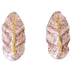 Pair of Pink and Golden Murano Glass Sconces, Leaf Shape Wall Lights