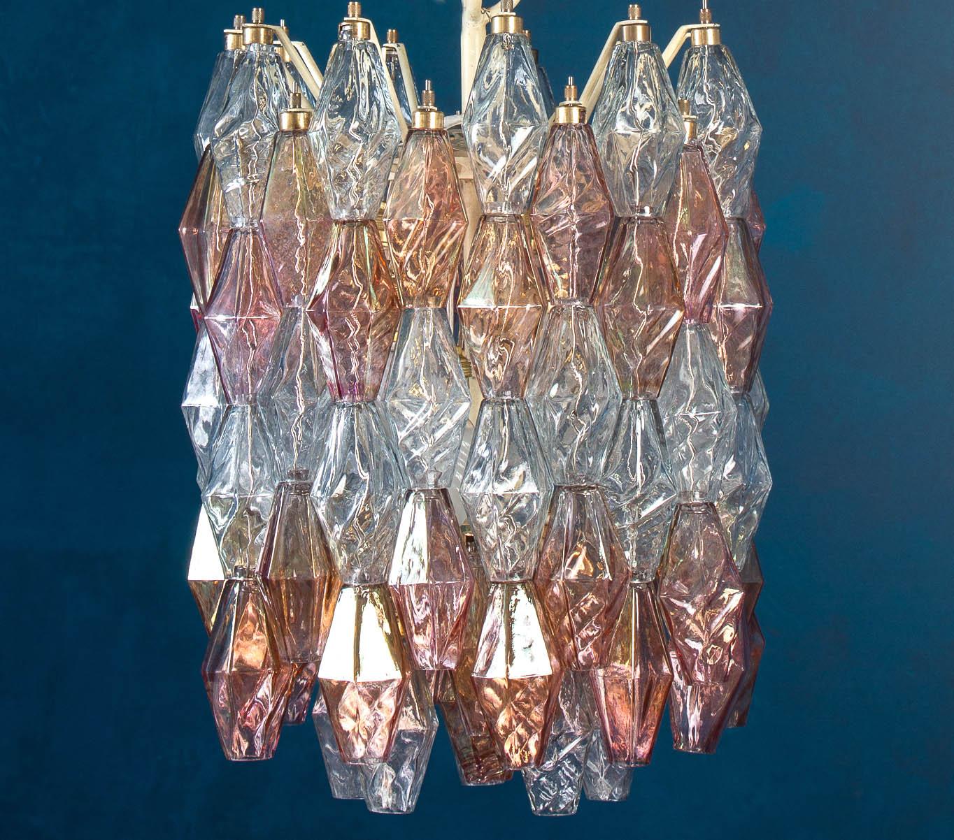 Pair of Pink and Light Blu Poliedri Chandelier C. Scarpa Venini Variation, 1970' For Sale 5