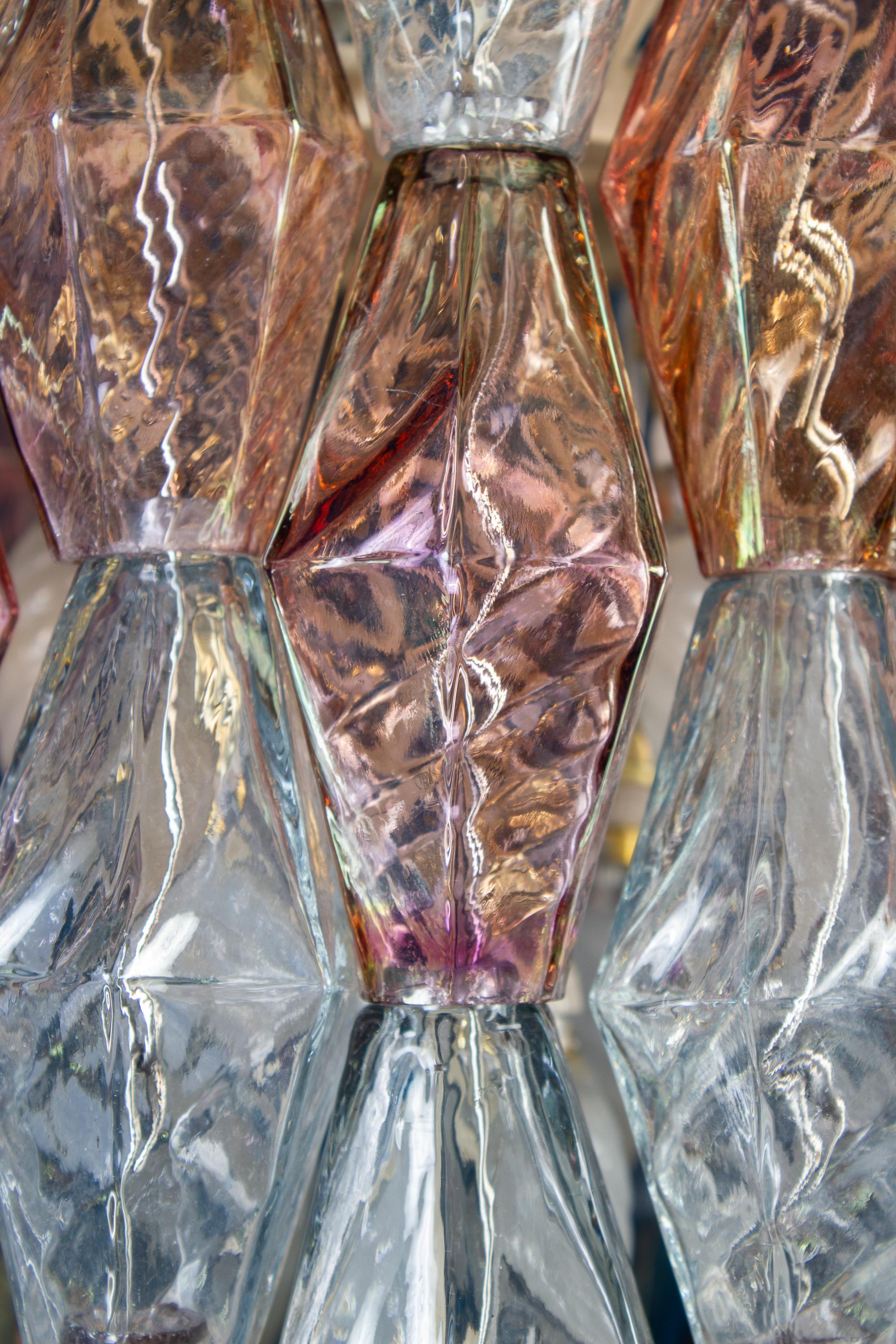 Pareja de candelabros Poliedri rosa y azul claro C. Scarpa Venini Variation, 1970' Vidrio soplado en venta