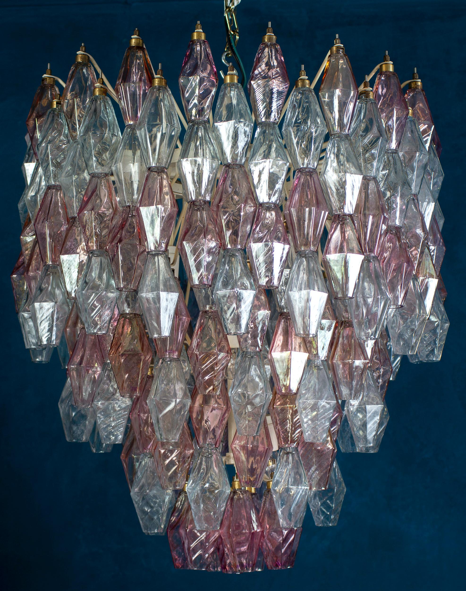 Pair of Pink and Light Blu Poliedri Sconces Carlo Scarpa Venini Variation, 1980' For Sale 4