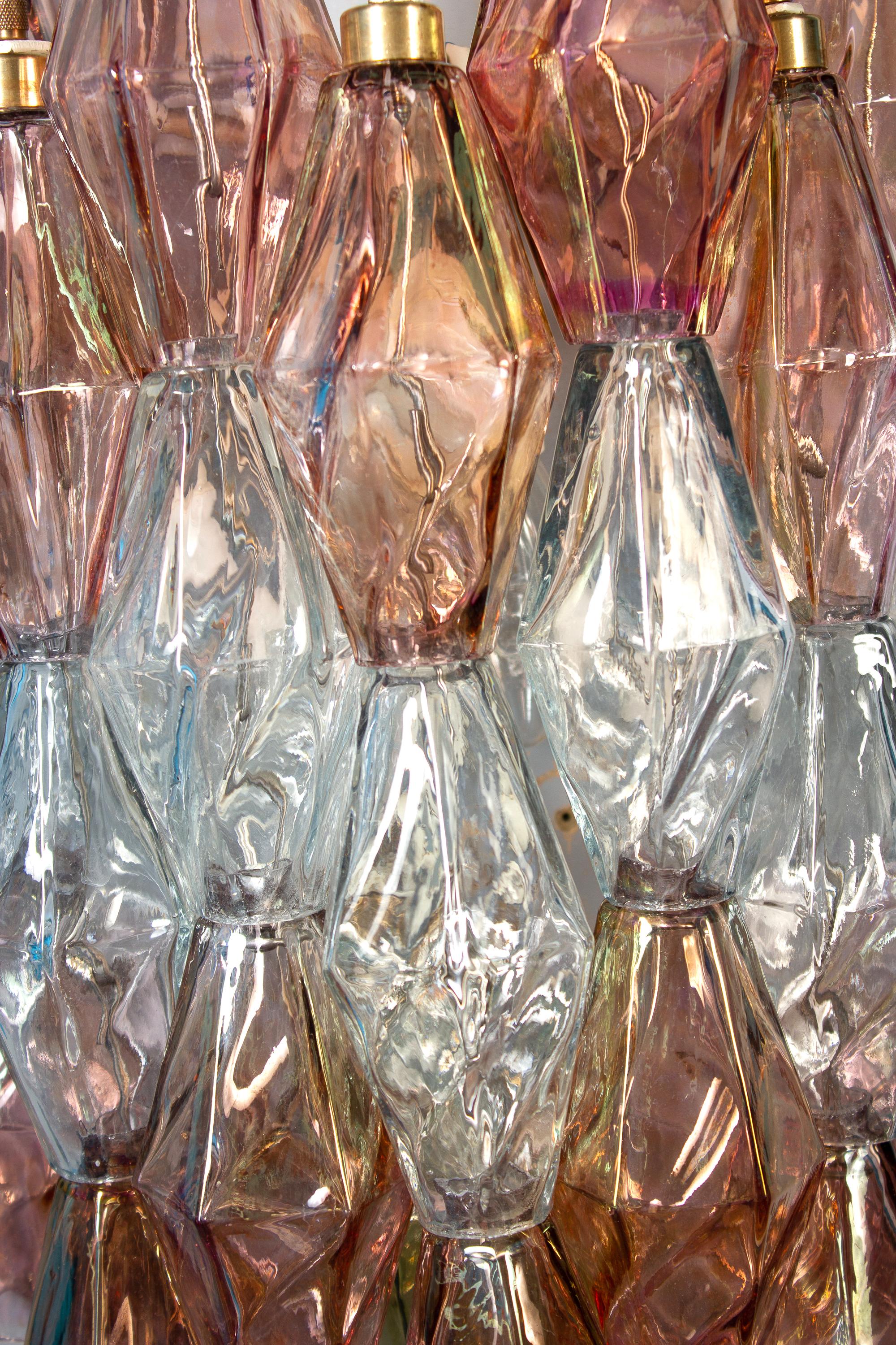 Blown Glass Four Pink and Light Blu Poliedri Sconces Carlo Scarpa Venini Variation, 1980'