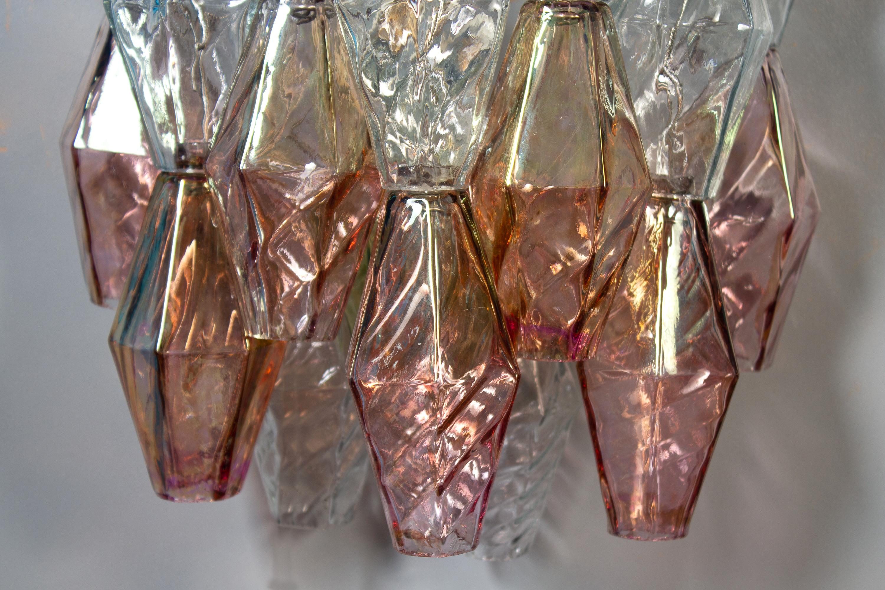 Blown Glass Pair of Pink and Light Blu Poliedri Sconces Carlo Scarpa Venini Variation, 1980'