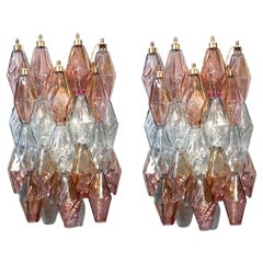 Pair of Pink and Light Blu Poliedri Sconces Carlo Scarpa Venini Variation, 1980'
