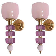 Pair of Pink and purple, mid-century modern, Murano glass sconces