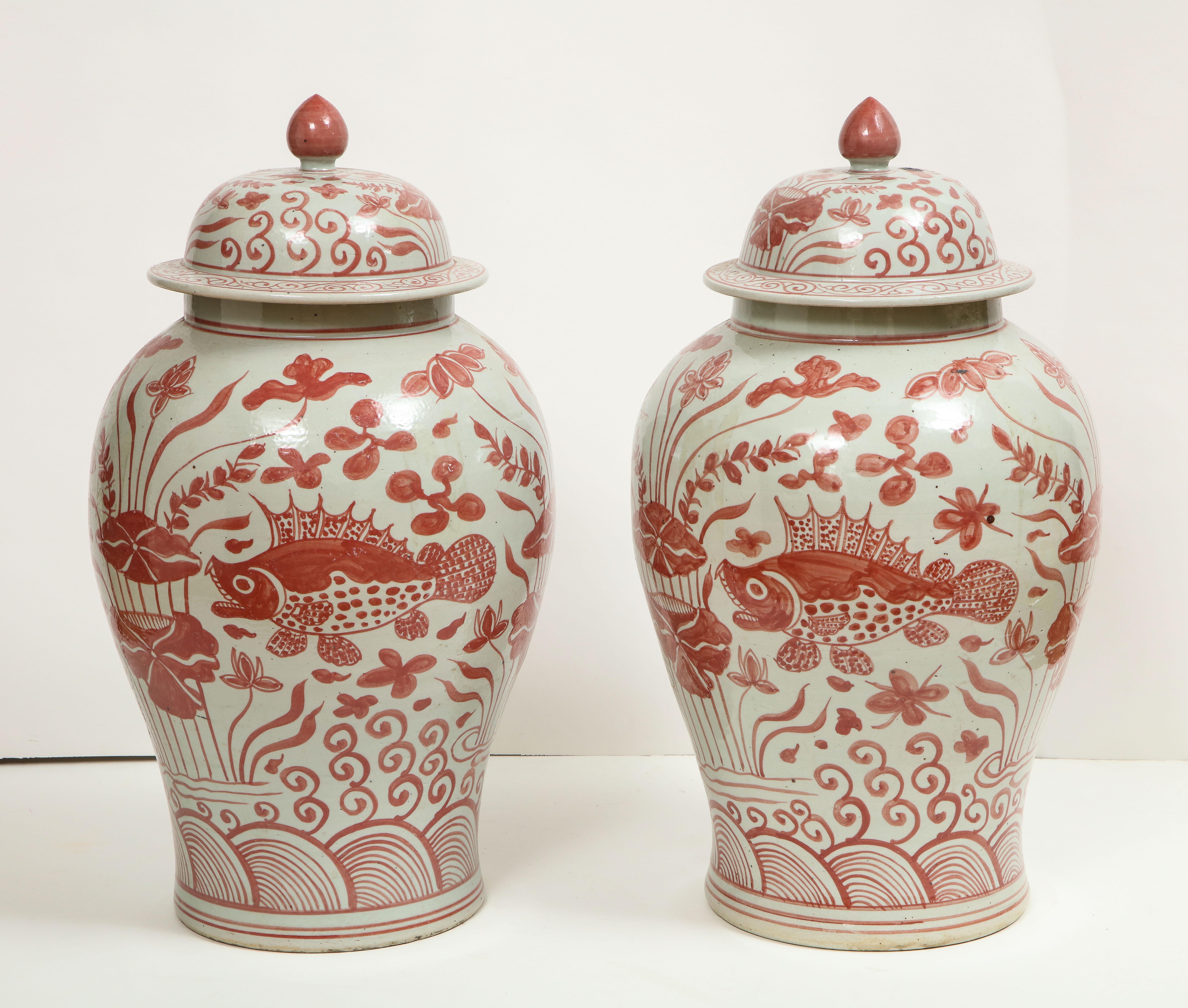 20th Century Pair of Pink and White Chinese Jars