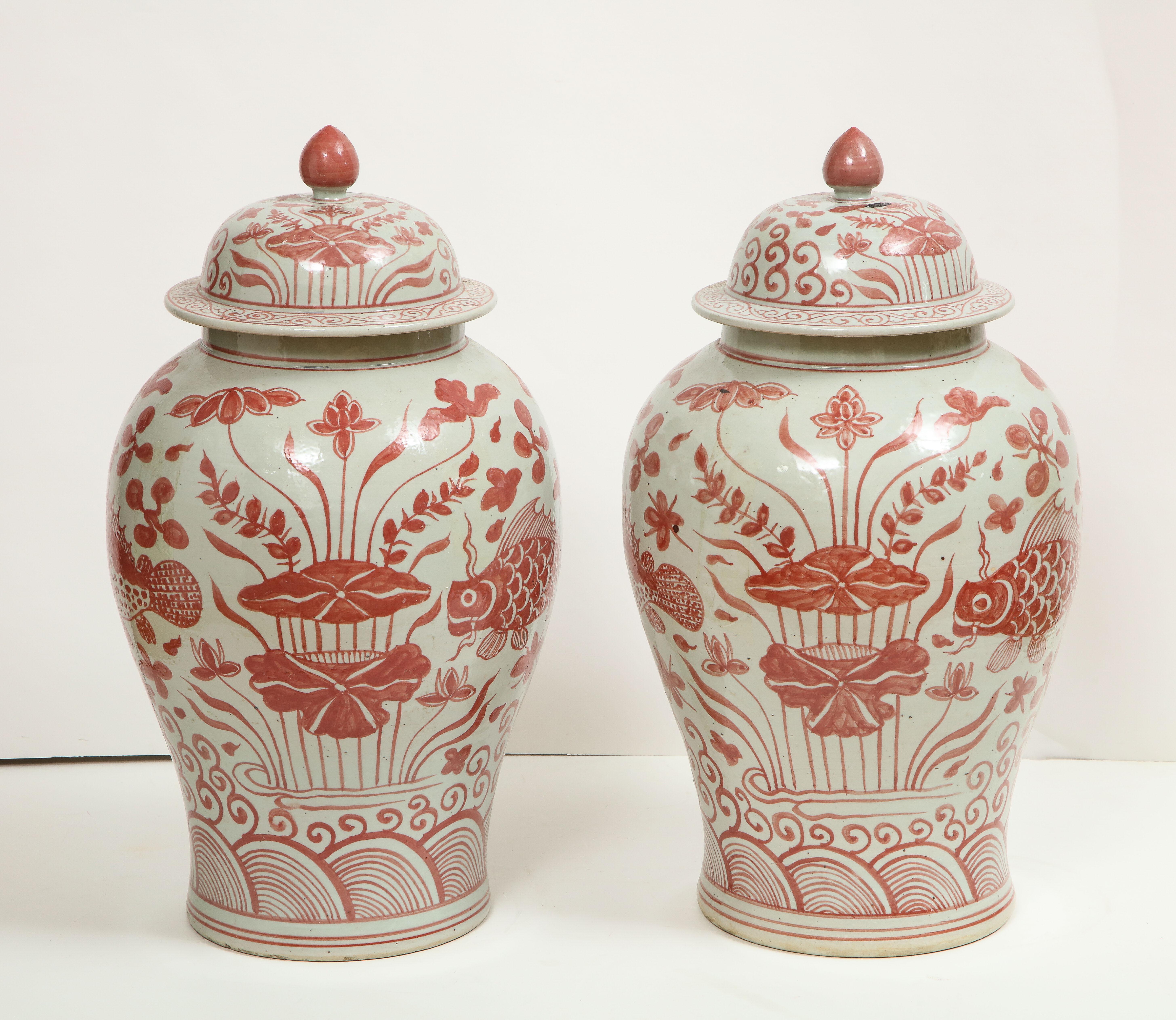 Pair of Pink and White Chinese Jars 1