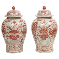 Pair of Pink and White Chinese Jars