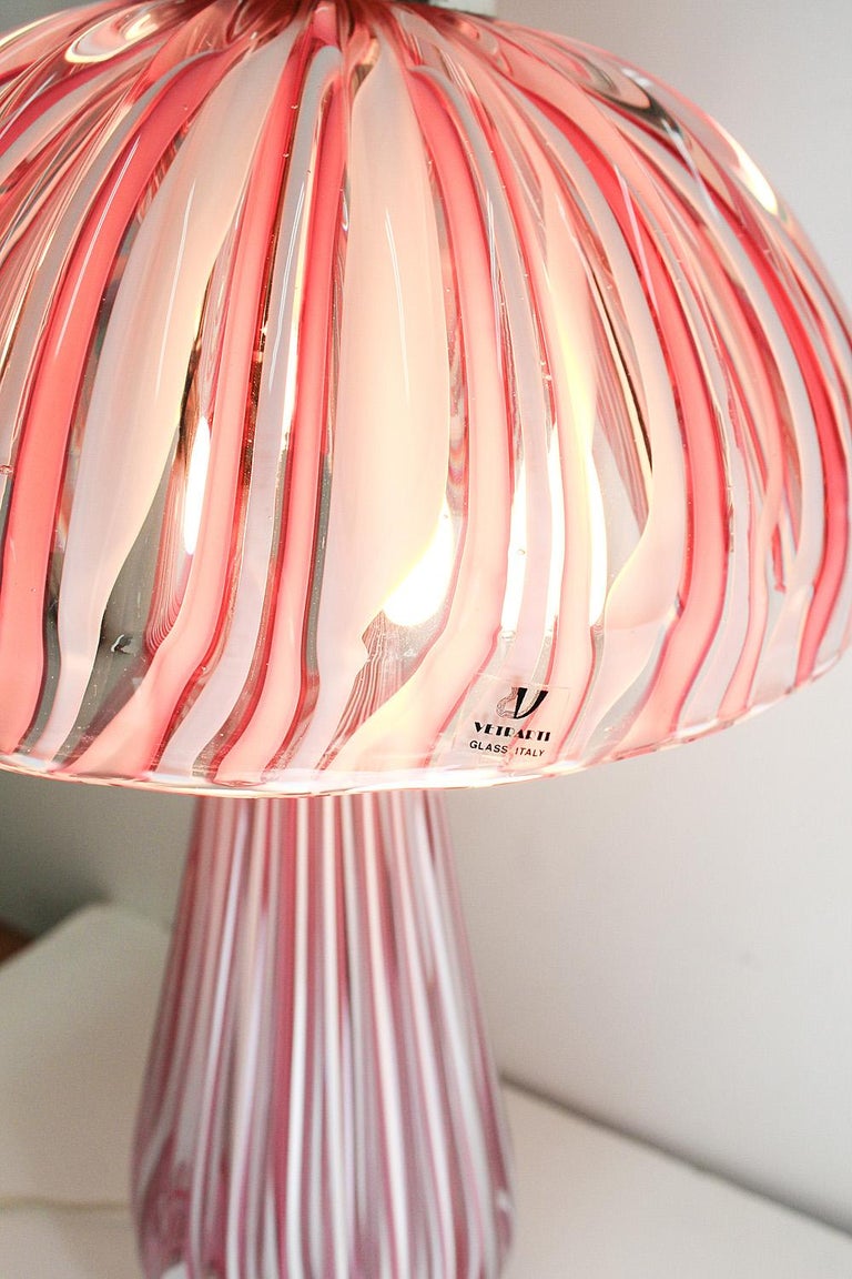 Pair of Pink and White Vetrarti Murano Glass Lamps, Circa 1980 For Sale 5
