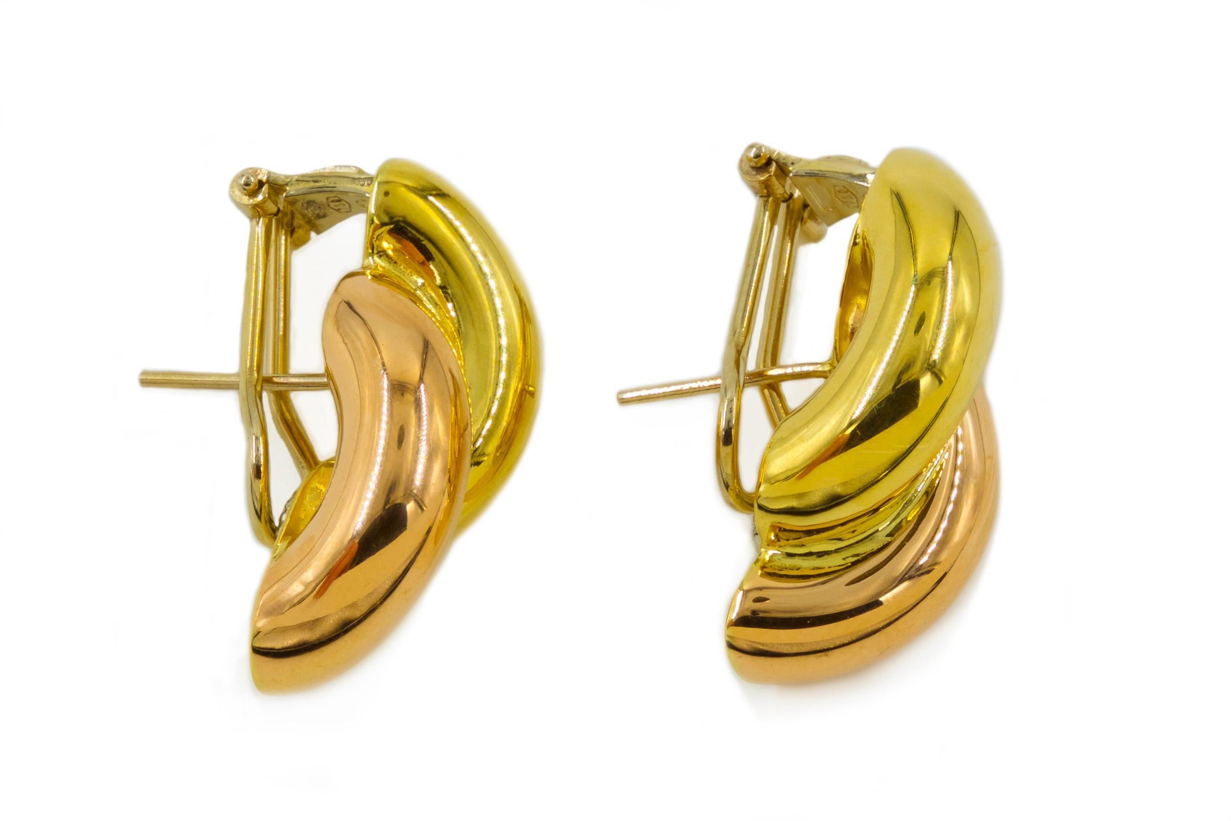 Contemporary Pair of Pink and Yellow 18k Gold Half-Tube Earrings by Nicolis Cola For Sale