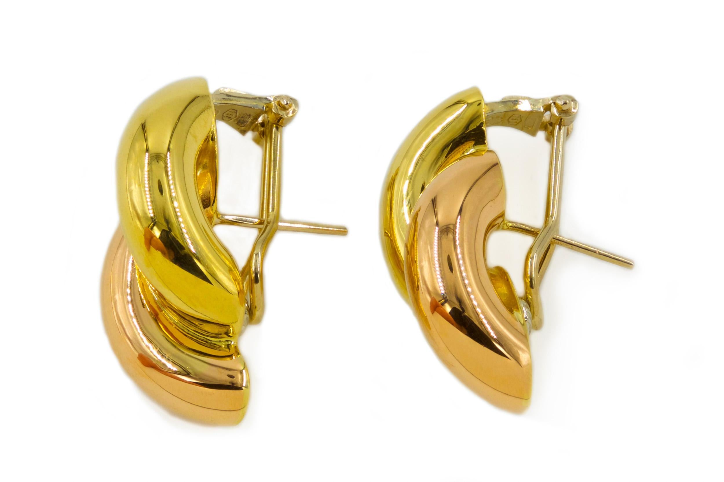 Pair of Pink and Yellow 18k Gold Half-Tube Earrings by Nicolis Cola For Sale 1