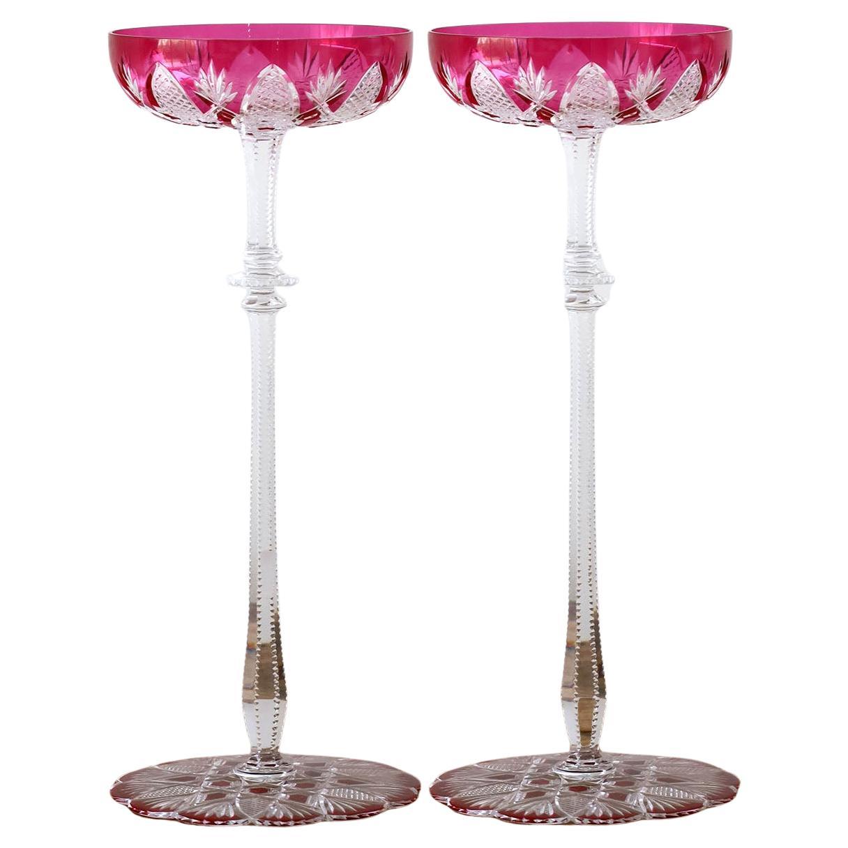 Pair of Pink Baccarat Tsar Champagne Coupes