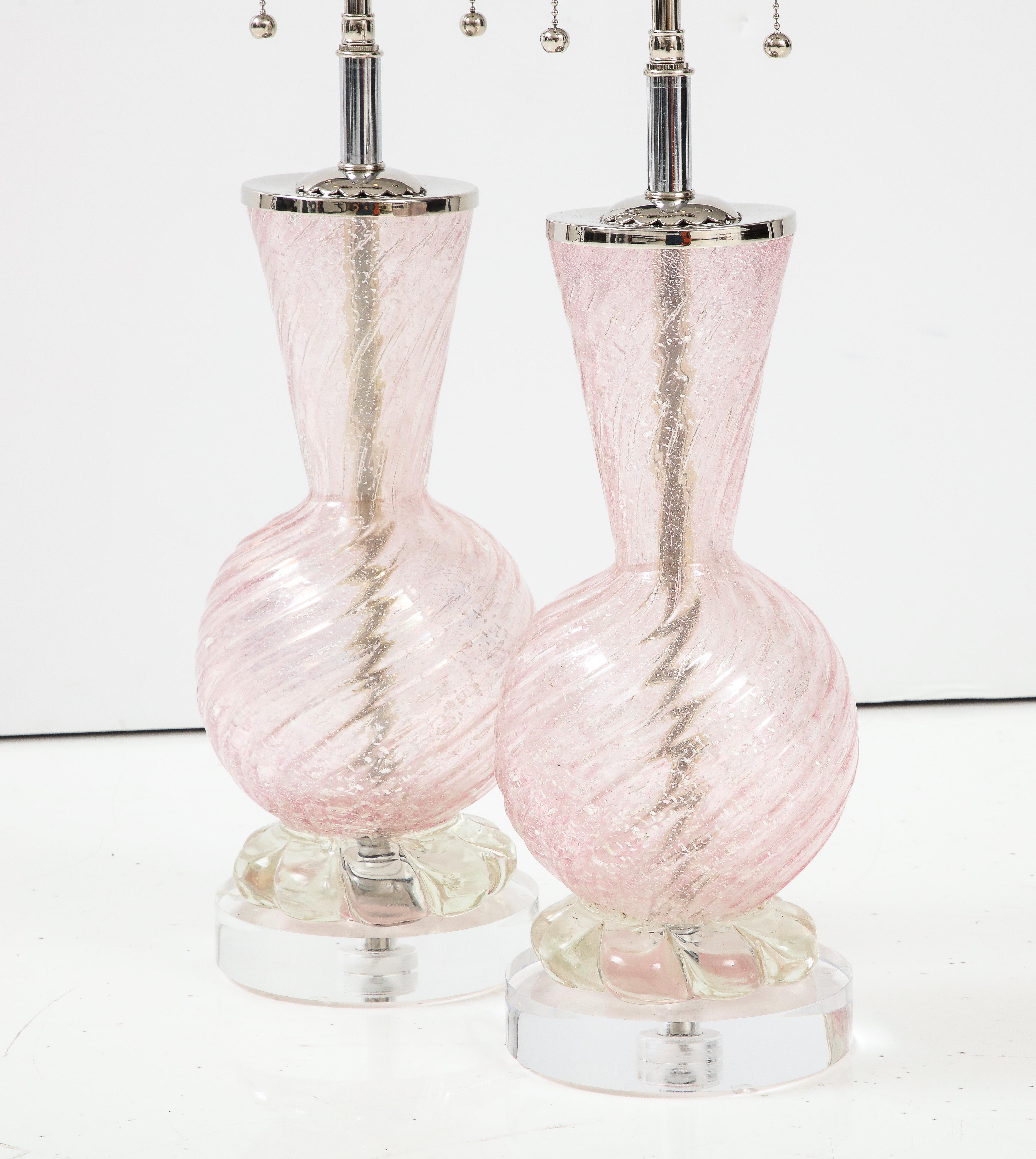 Italian Pair of Pink Barovier Murano Glass Lamps For Sale