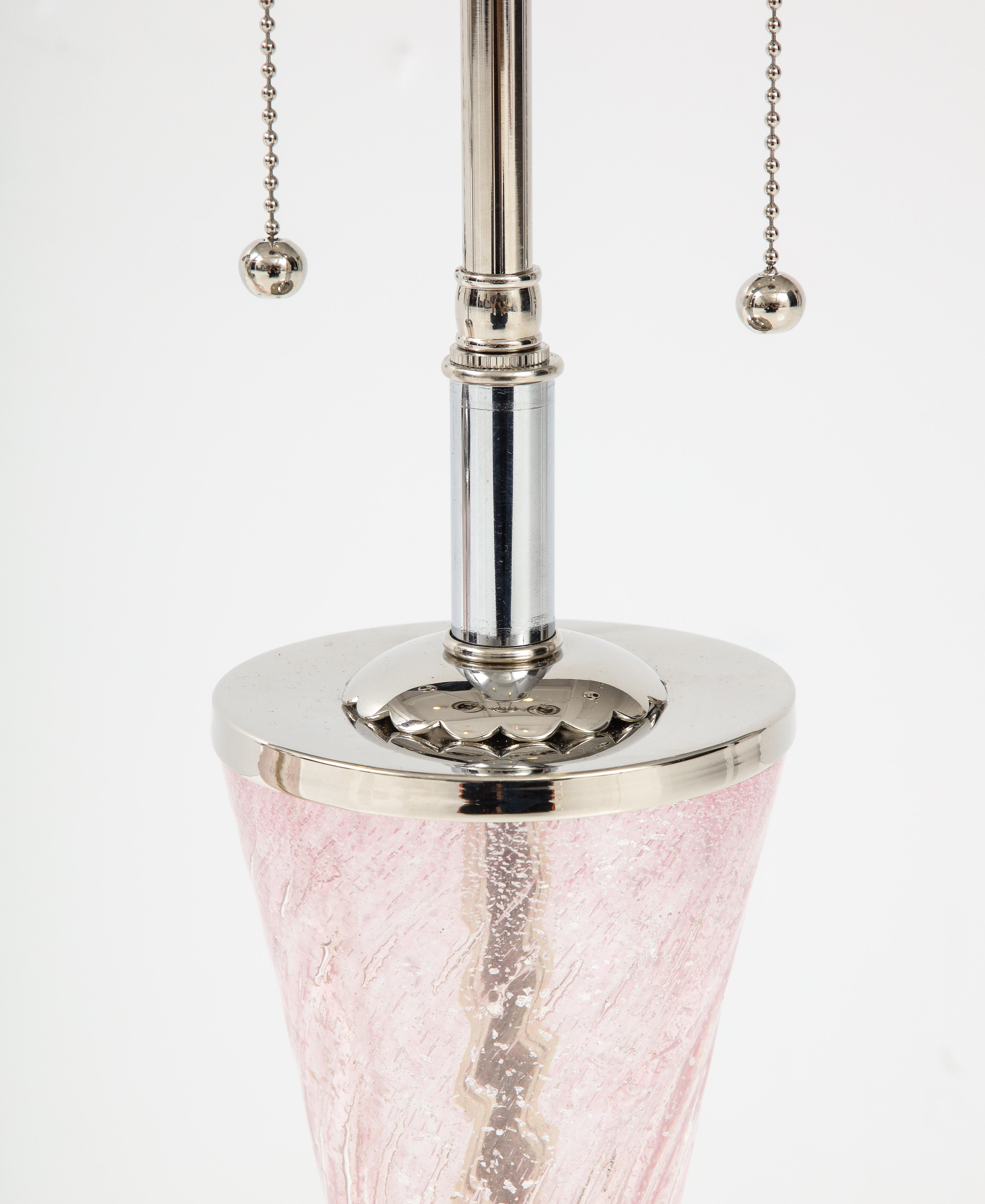 Pair of Pink Barovier Murano Glass Lamps For Sale 1