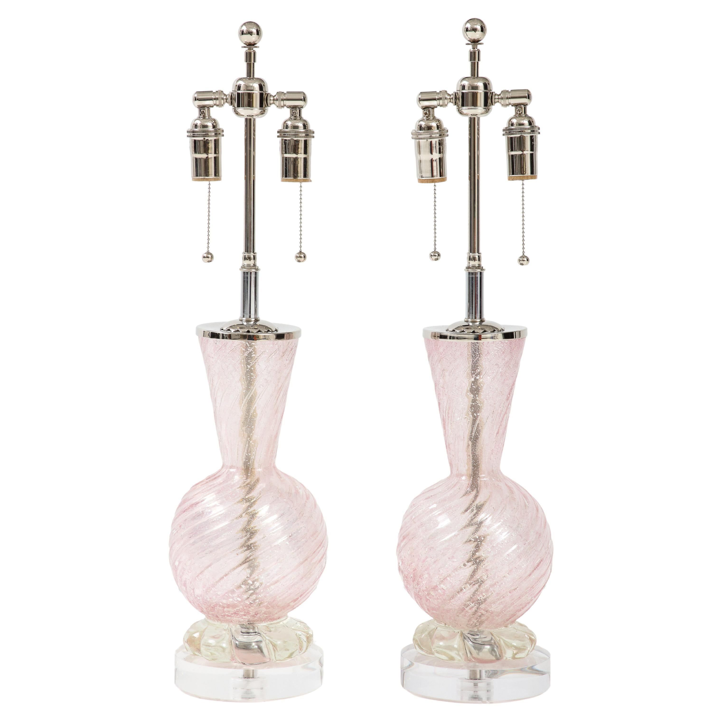 Pair of Pink Barovier Murano Glass Lamps