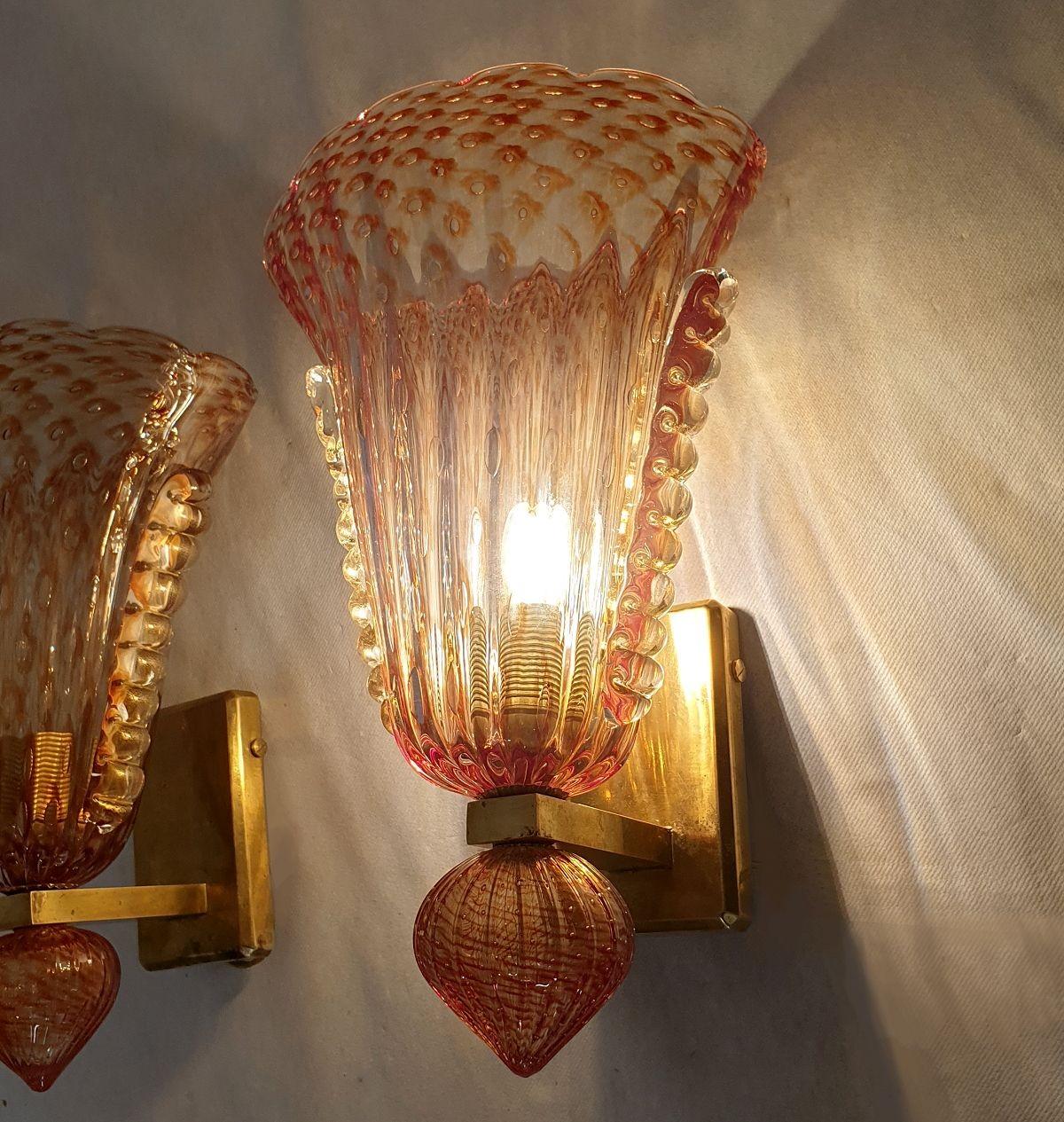 Mid-Century Modern Pair of Pink Barovier Murano Sconces For Sale