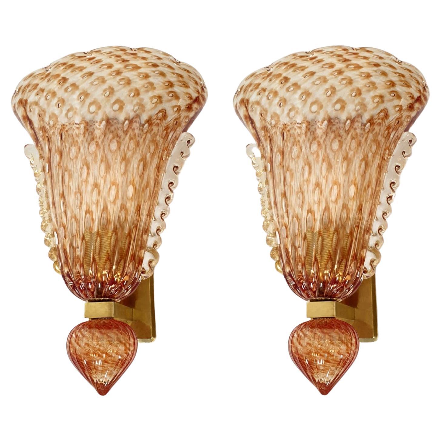 Pair of Pink Barovier Murano Sconces For Sale