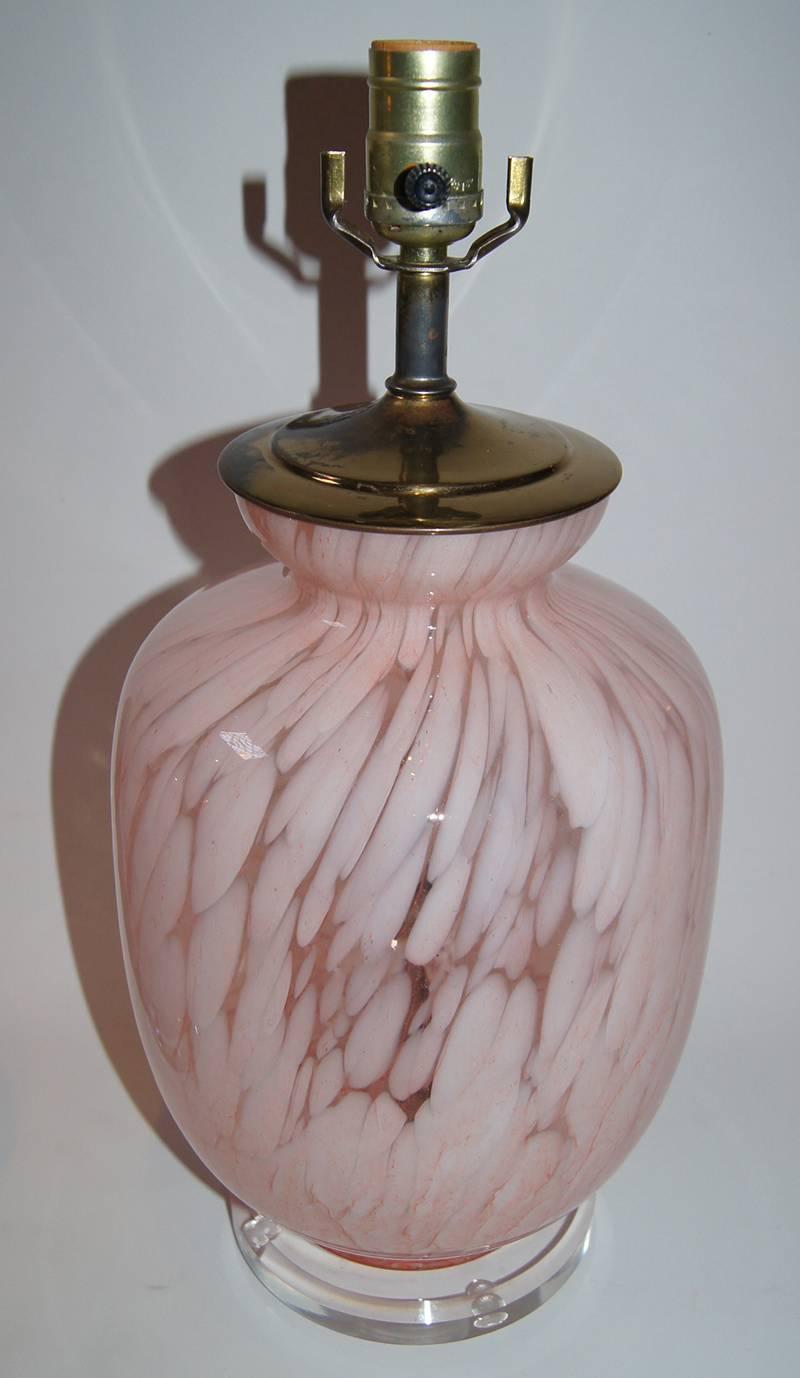 Italian Pair of Pink Blown Glass Lamps For Sale