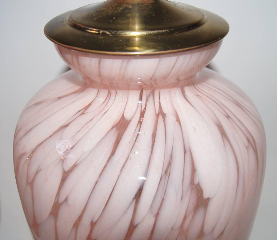 Mid-20th Century Pair of Pink Blown Glass Lamps For Sale