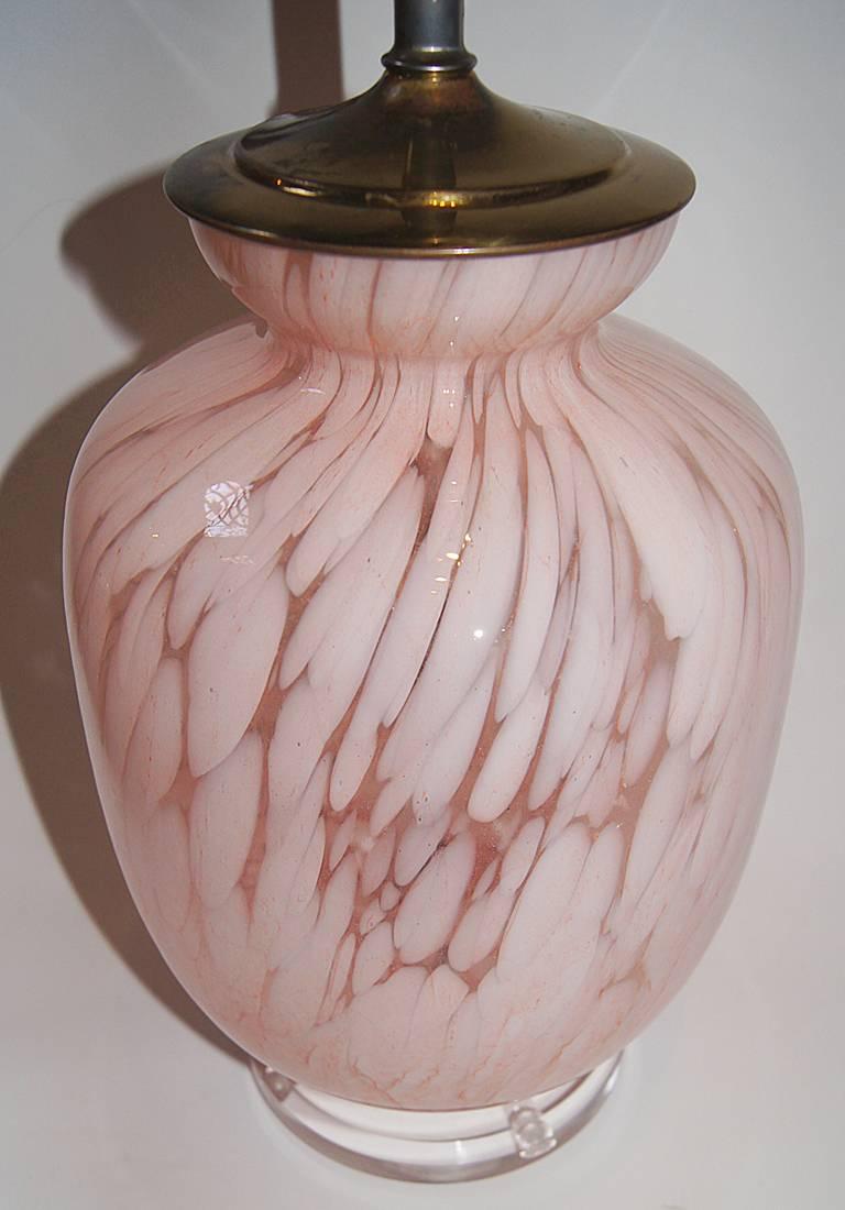 Pair of Pink Blown Glass Lamps For Sale 1