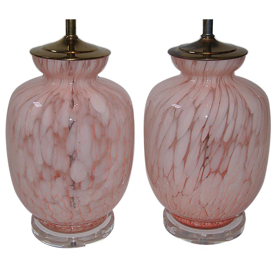 Pair of Pink Blown Glass Lamps