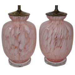 Pair of Pink Blown Glass Lamps