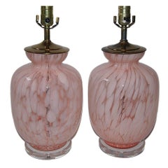 Pair of Pink Blown Glass Lamps