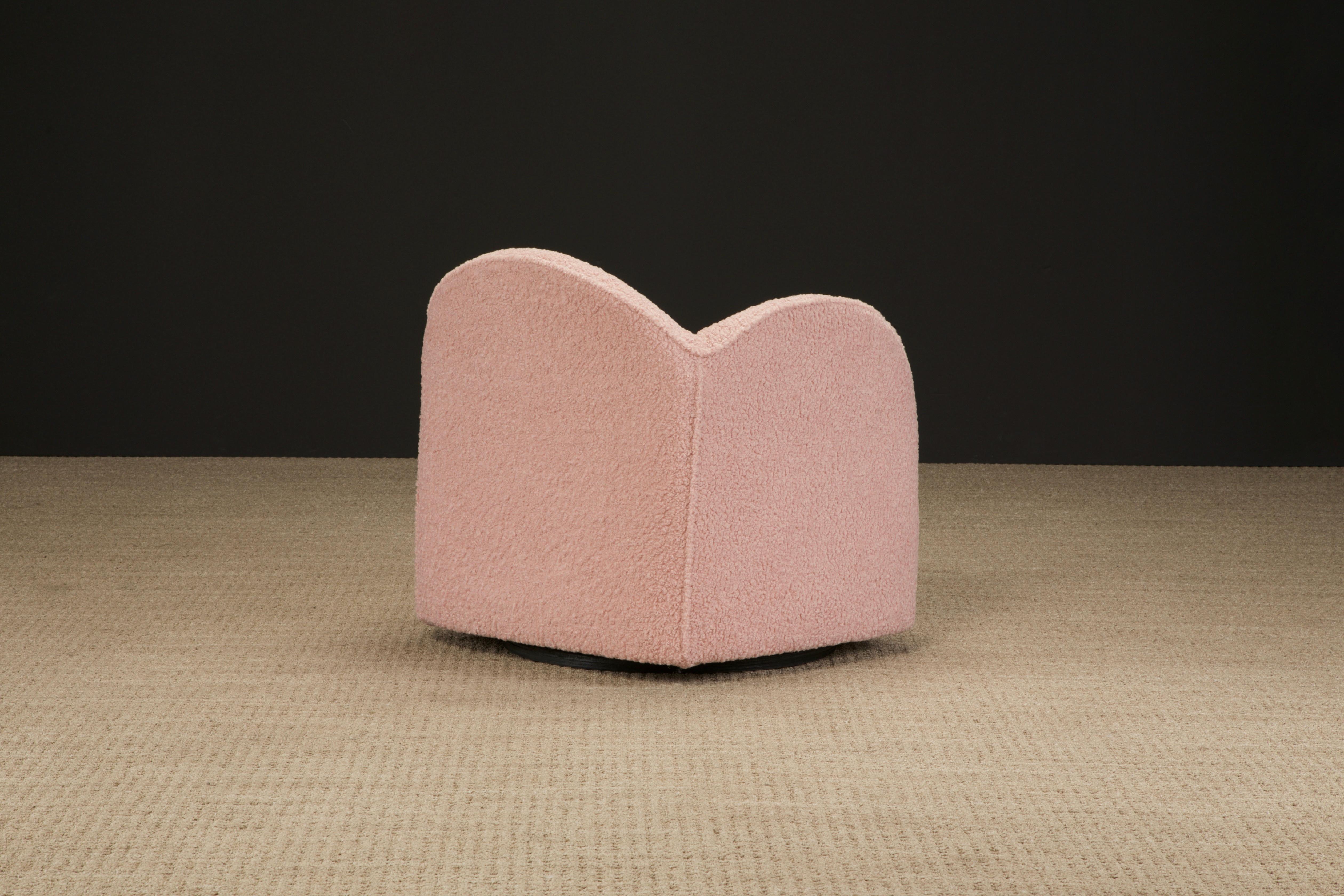 Pair of Pink Bouclé Post-Modern Swivel Club Chairs by Directional, 1980s, Signed 8