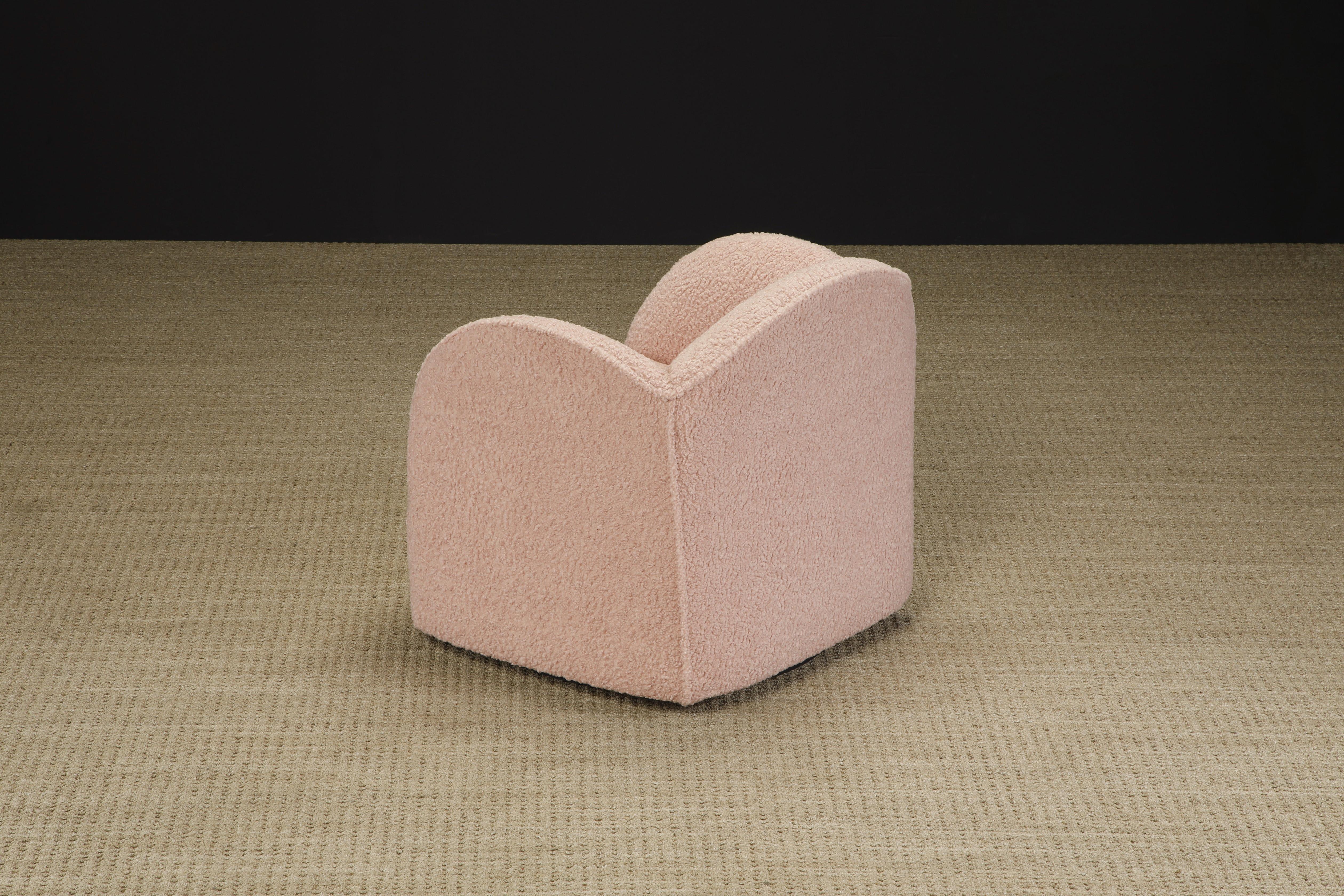 Pair of Pink Bouclé Post-Modern Swivel Club Chairs by Directional, 1980s, Signed For Sale 12