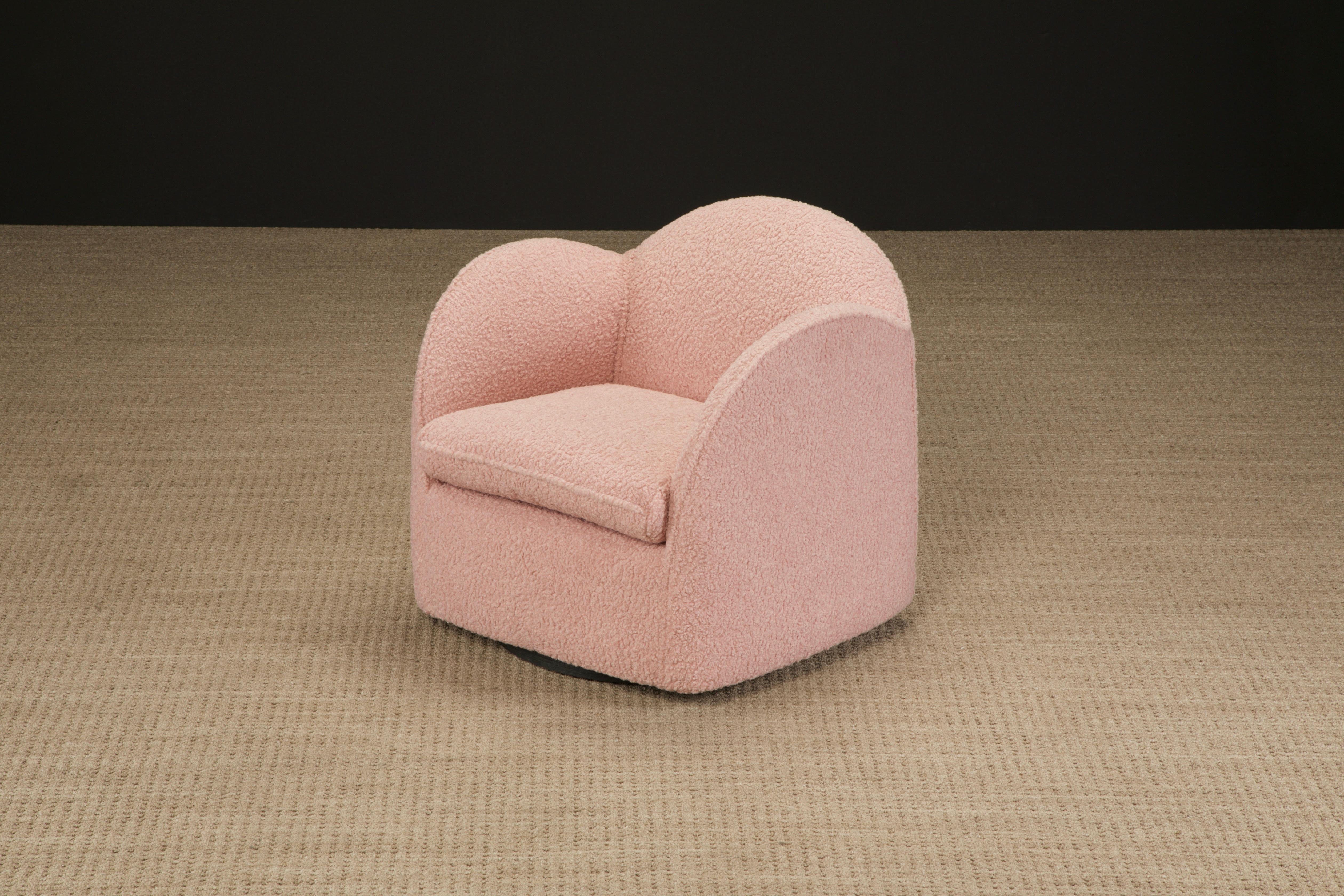 Pair of Pink Bouclé Post-Modern Swivel Club Chairs by Directional, 1980s, Signed For Sale 14