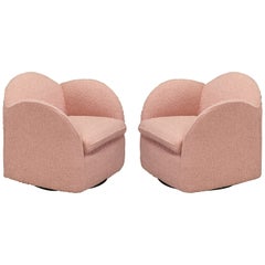 Coppia di poltrone girevoli post-moderne in Bouclé rosa di Directional, anni '80, firmate