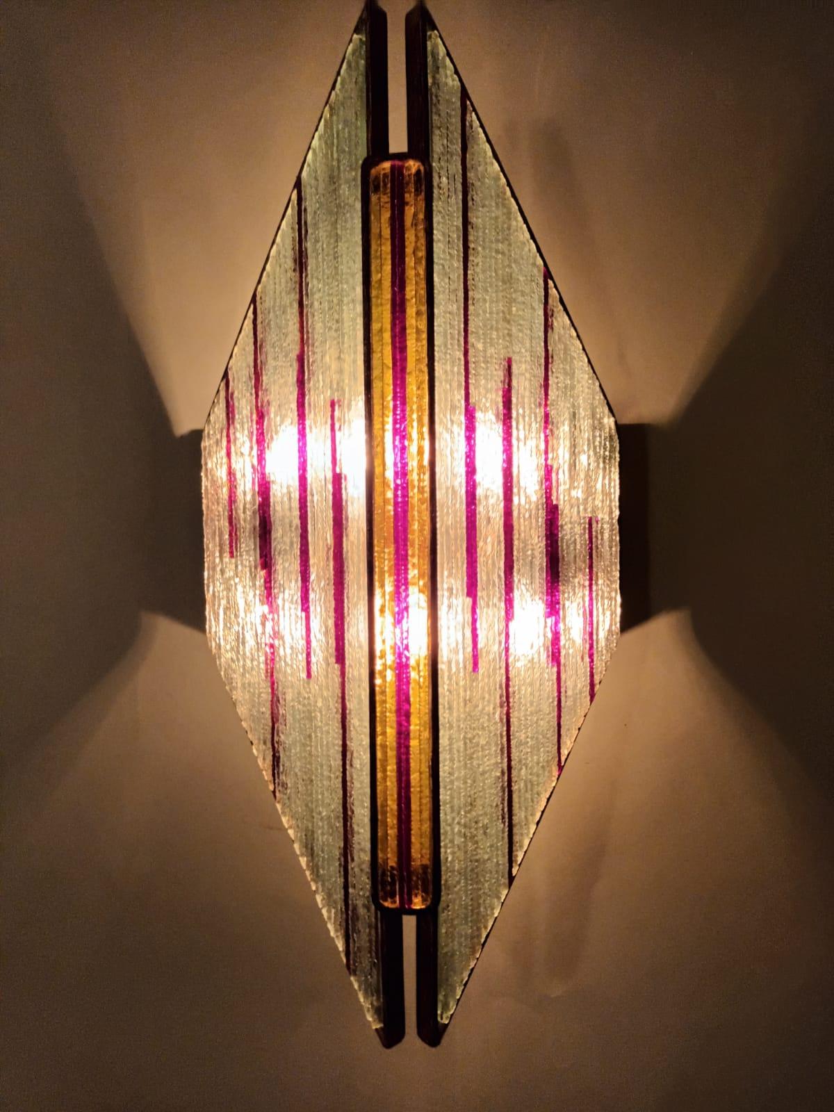 20th Century Pair of Pink Stripes Brutalist Sconces by Marino Poccetti For Sale