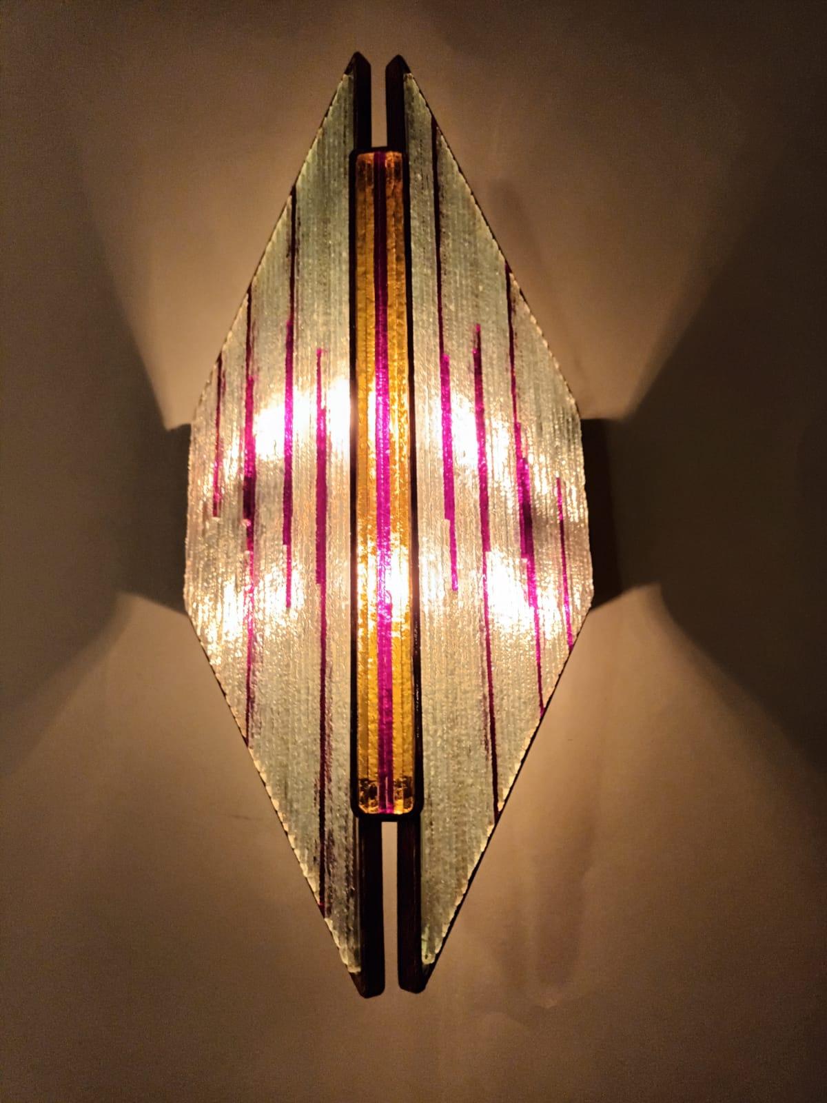 Pair of Pink Stripes Brutalist Sconces by Marino Poccetti For Sale 2