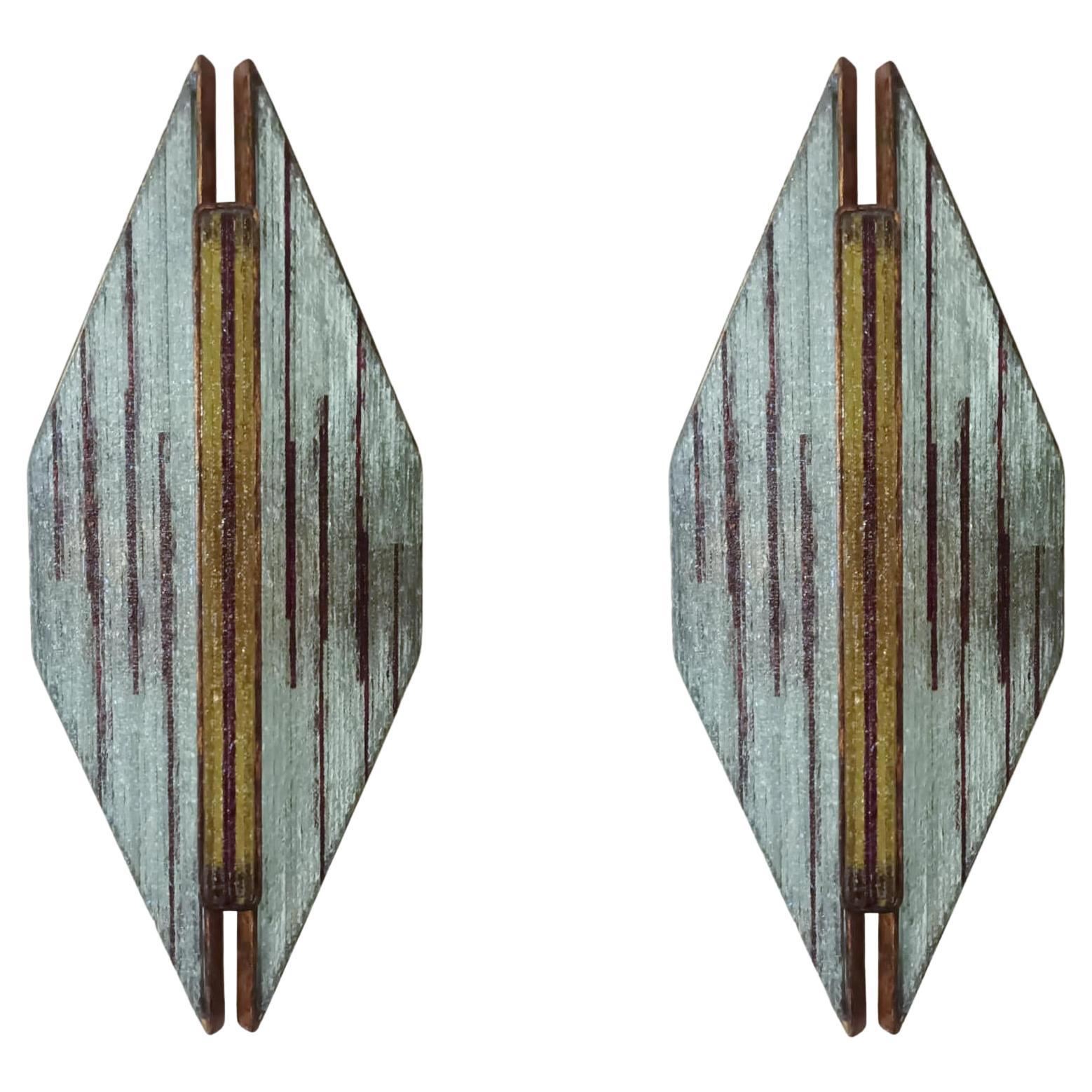 Pair of Pink Stripes Brutalist Sconces by Marino Poccetti For Sale