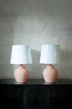 Pair of Pink Ceramic Lamps With Methacrylate Shades