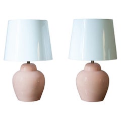 Pair of Pink Ceramic Lamps With Methacrylate Shades
