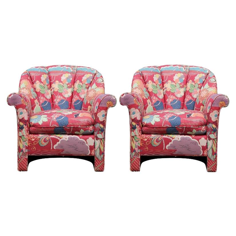 Pair of Pink Chanel Back Postmodern Chairs by John Masheroni Swaim Originals