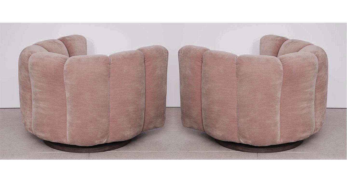 American Pair of Pink Channel Back Swivel Club / Lounge Chairs by Milo Baughman
